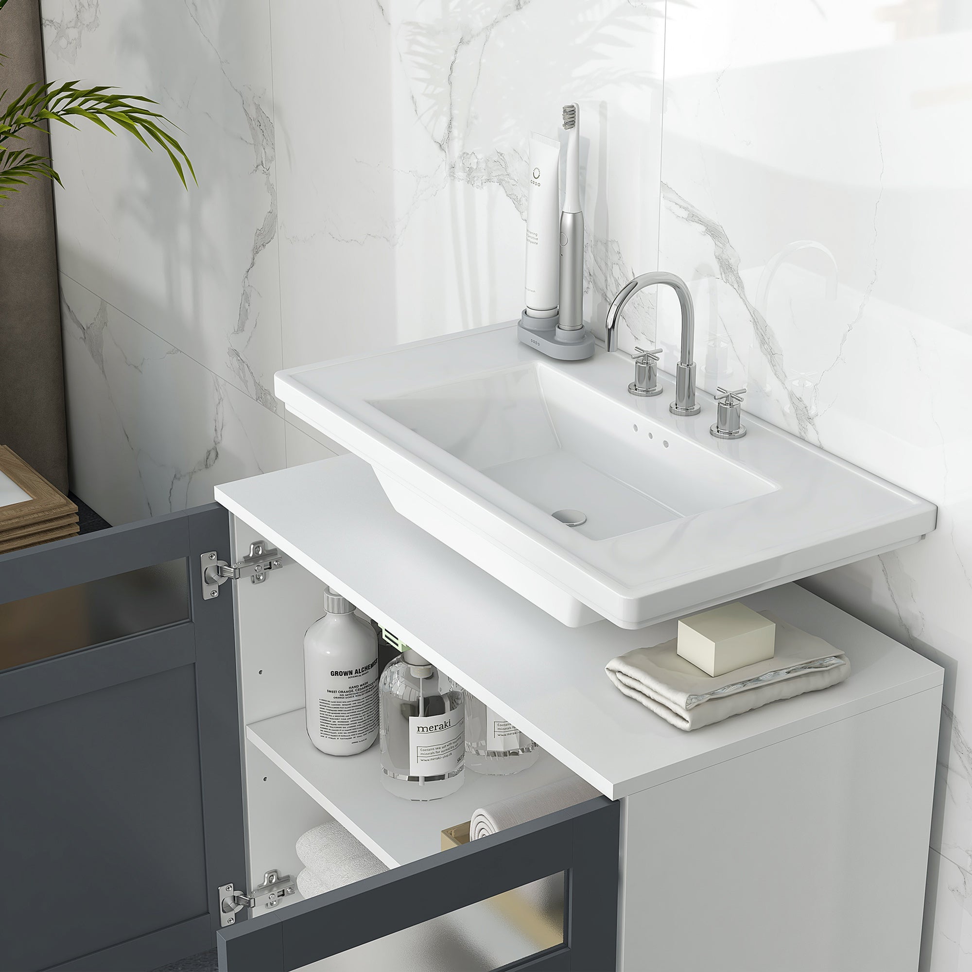 Móvel para Lavatório Casa de Banho 69x35x59 cm Branco e Cinza