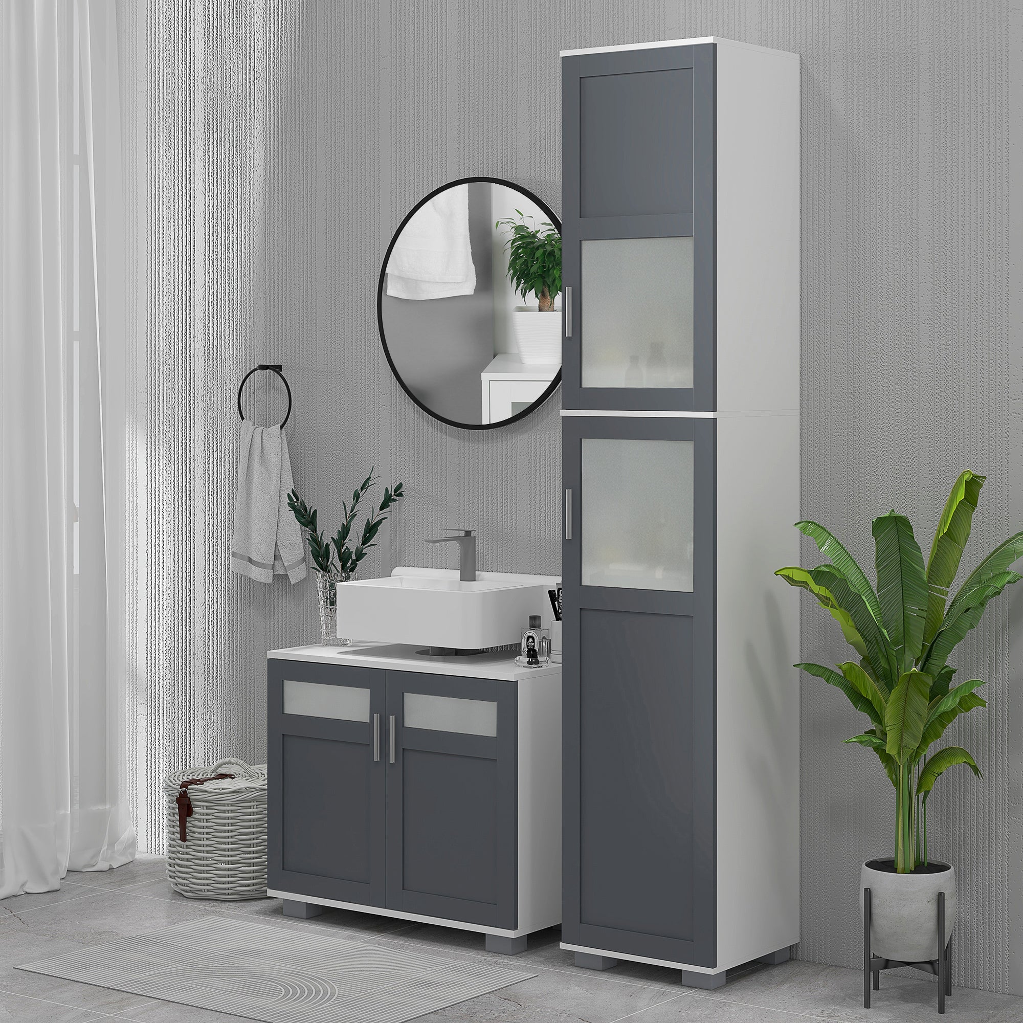Móvel para Lavatório Casa de Banho 69x35x59 cm Branco e Cinza