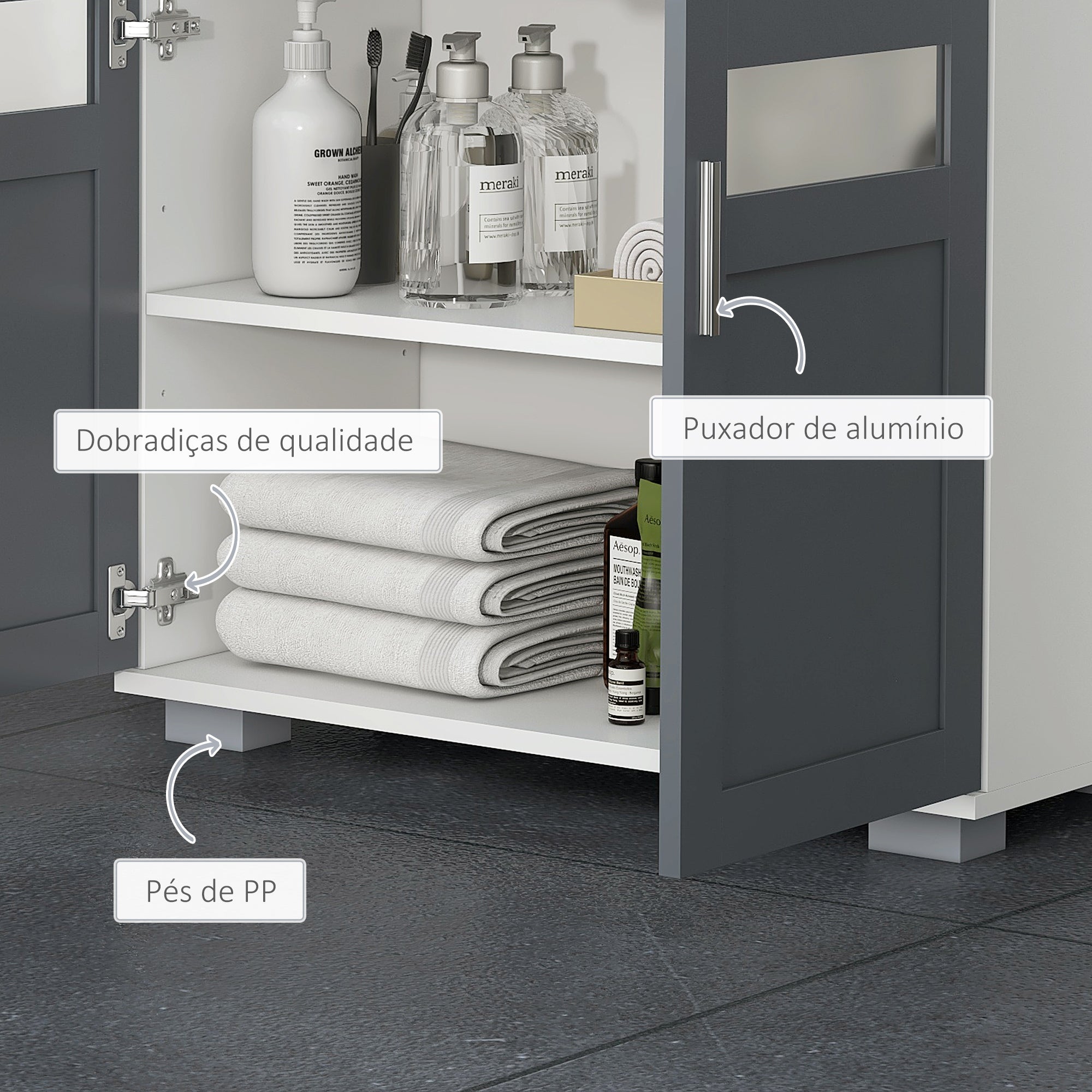 Móvel para Lavatório Casa de Banho 69x35x59 cm Branco e Cinza