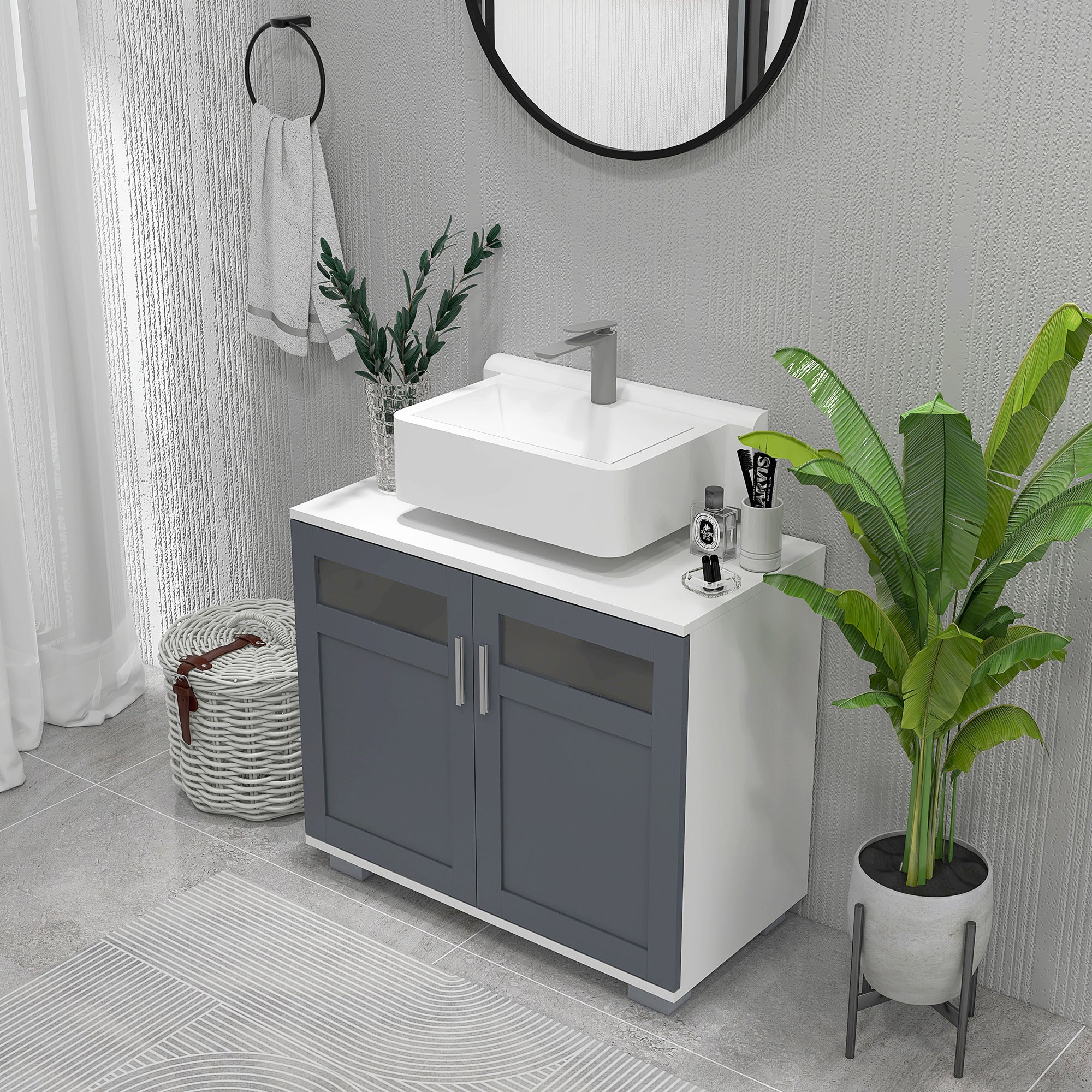 Móvel para Lavatório Casa de Banho 69x35x59 cm Branco e Cinza