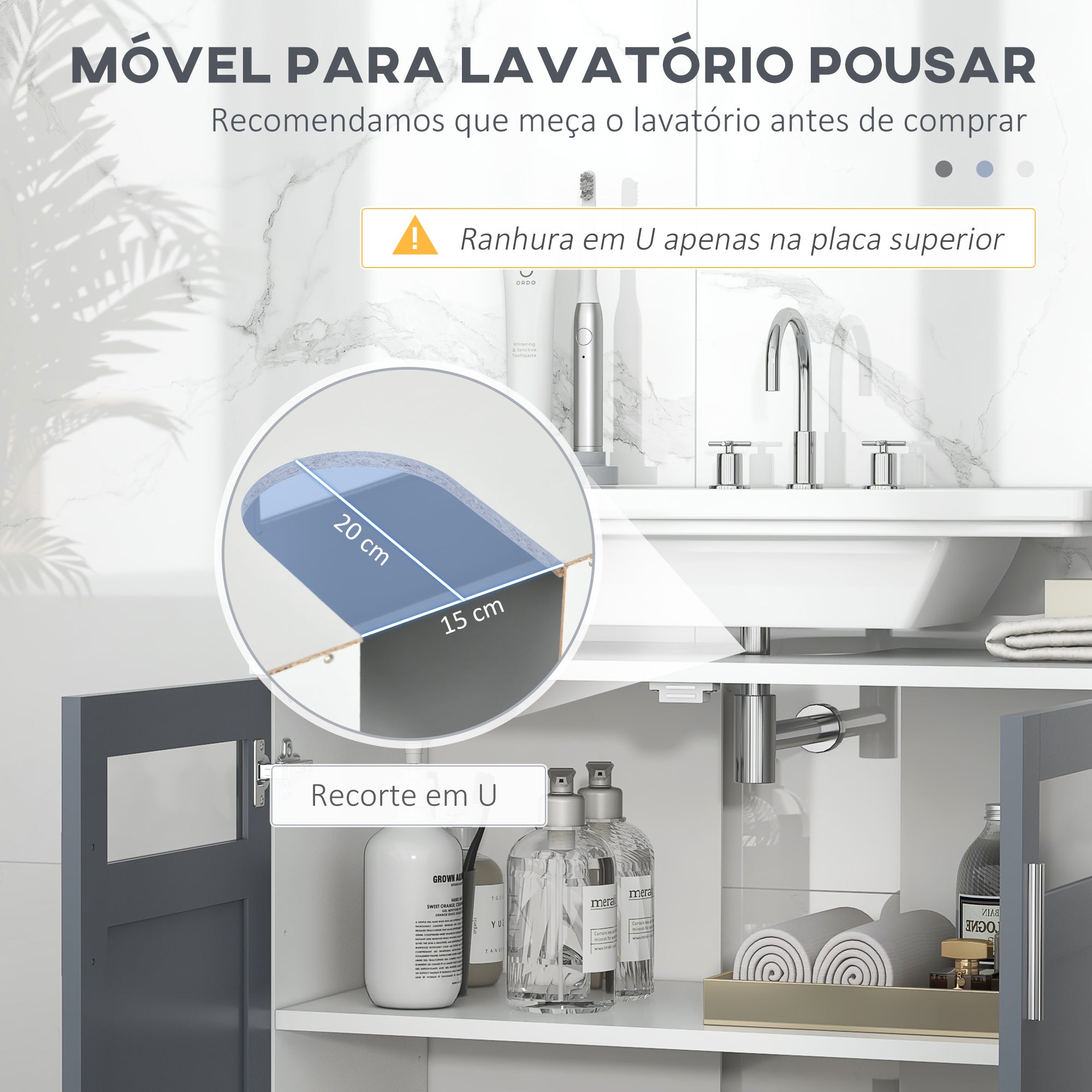 Móvel para Lavatório Casa de Banho 69x35x59 cm Branco e Cinza