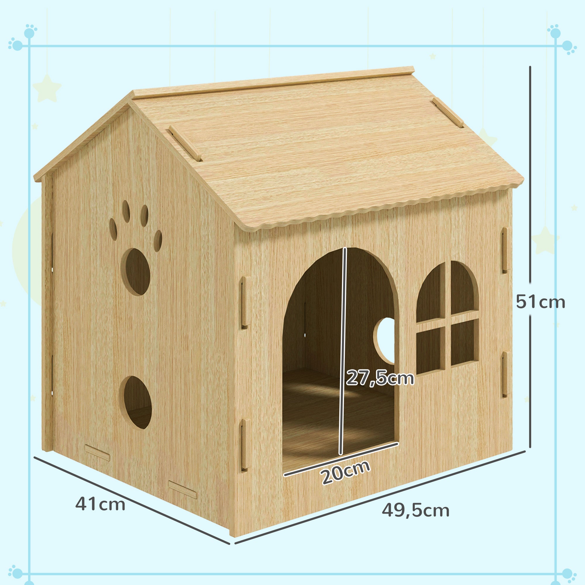 Casota para Animais de Estimação – 49,5x41x51 cm – Cor de Madeira Natural – MDF