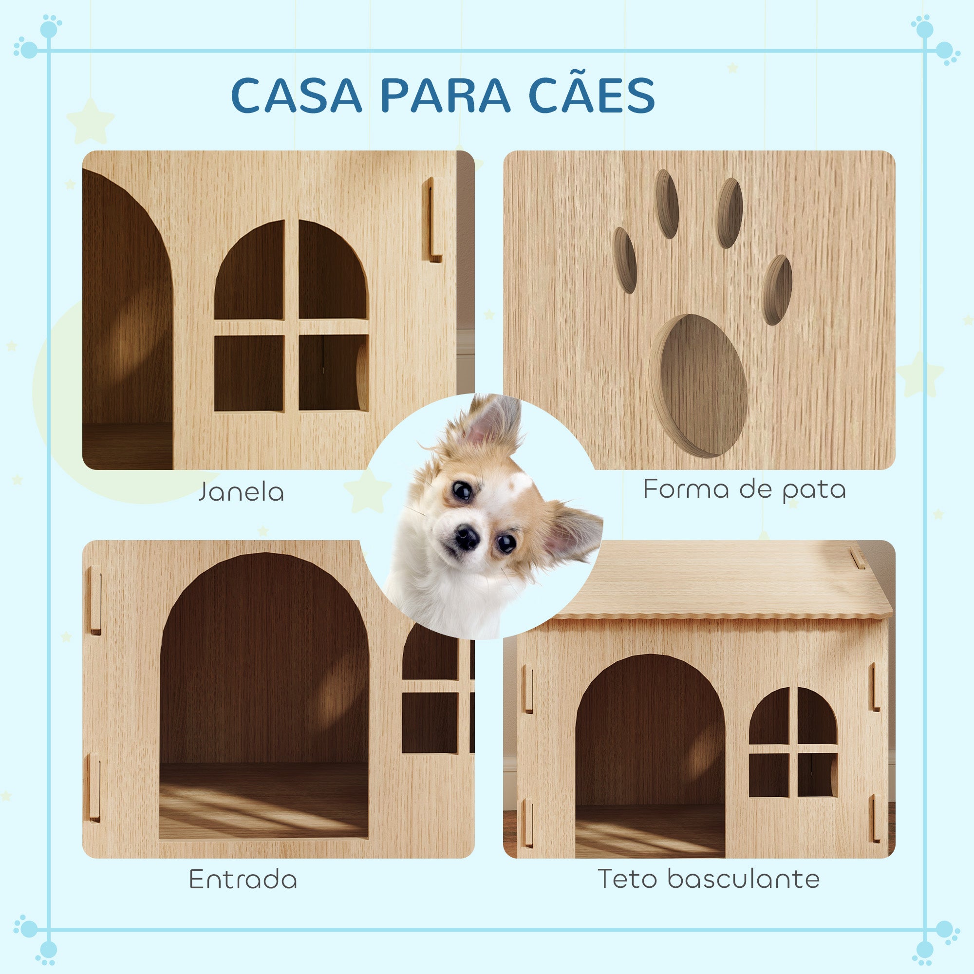 Casota para Animais de Estimação – 49,5x41x51 cm – Cor de Madeira Natural – MDF