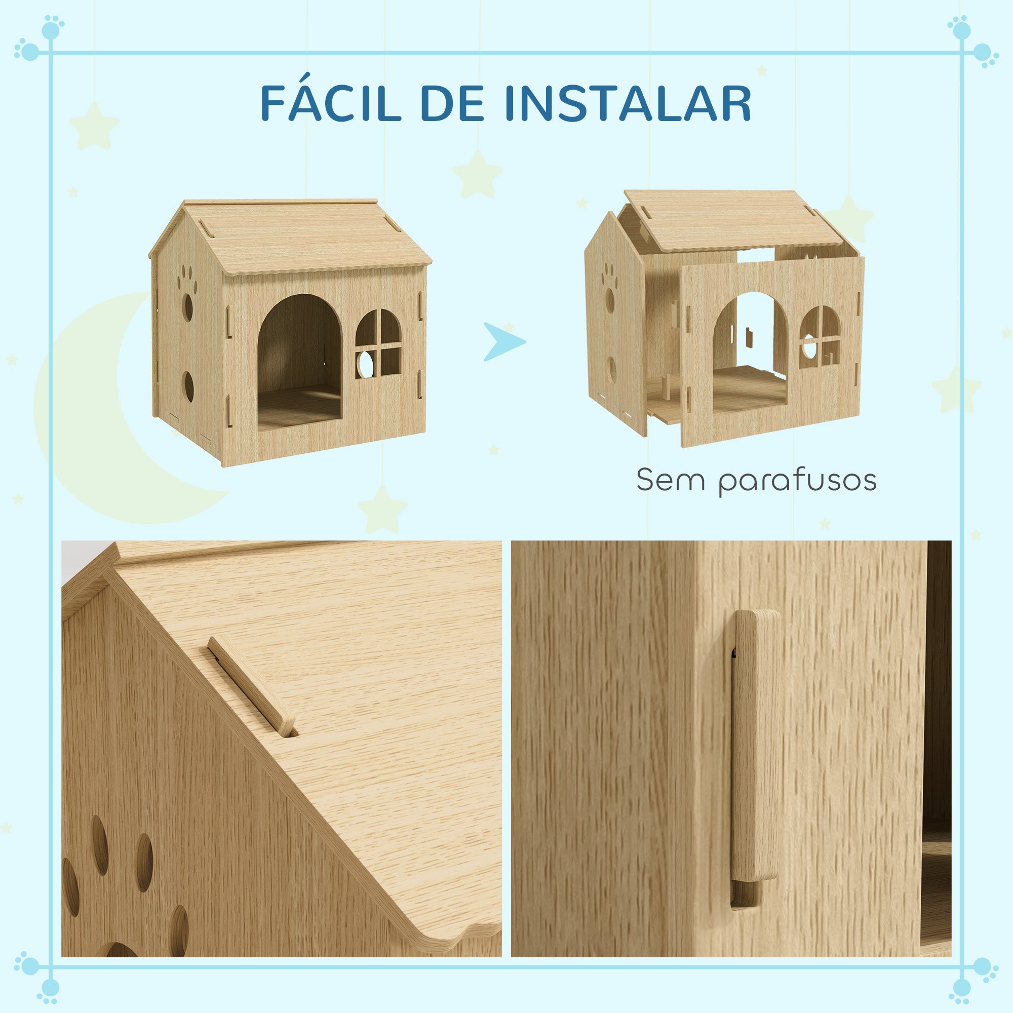 Casota para Animais de Estimação – 49,5x41x51 cm – Cor de Madeira Natural – MDF