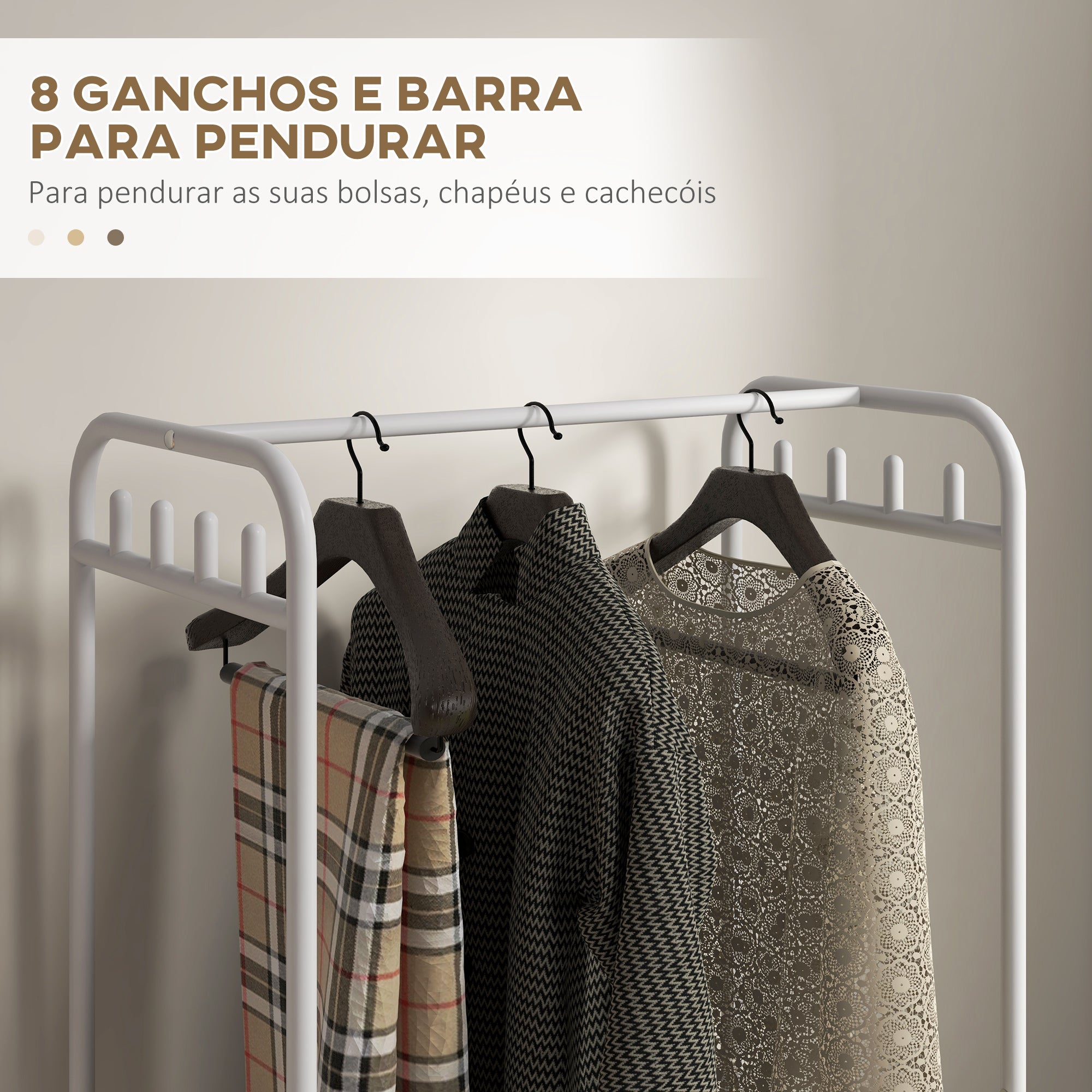 Charriot Moderno com Sapateiro e 4 Cestos para Armazenamento - 63x37x153 cm - Branco