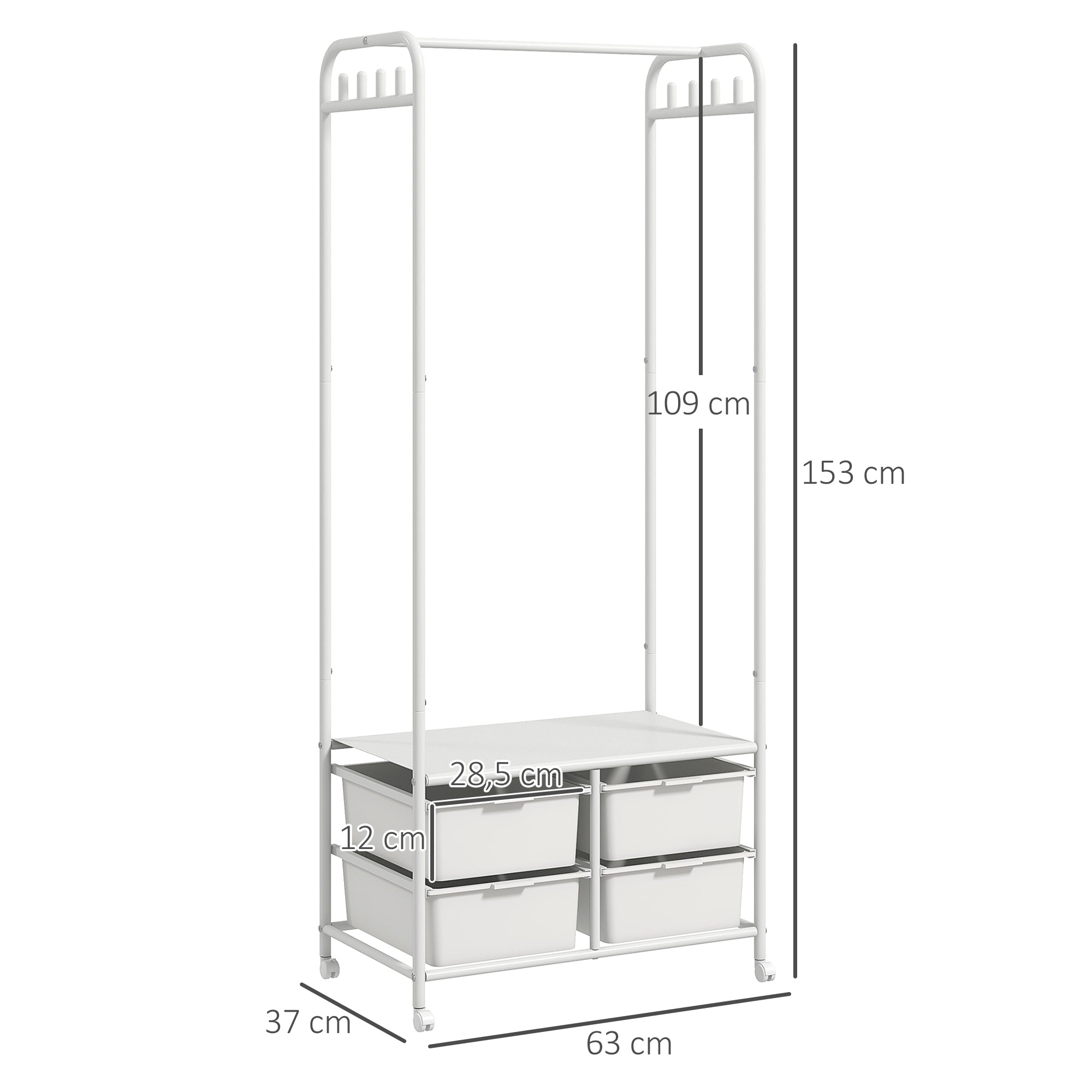 Charriot Moderno com Sapateiro e 4 Cestos para Armazenamento - 63x37x153 cm - Branco