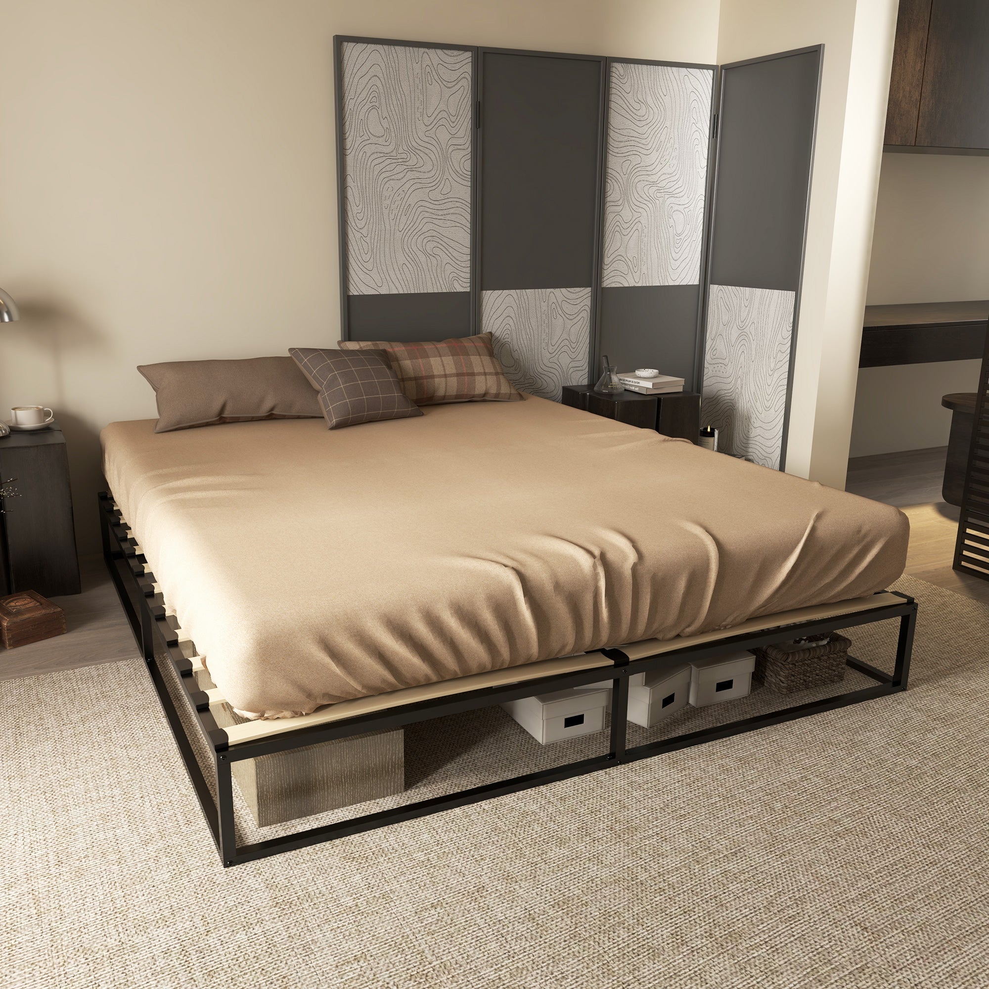 Estrutura de Cama de Aço Preto 180x200x25 cm