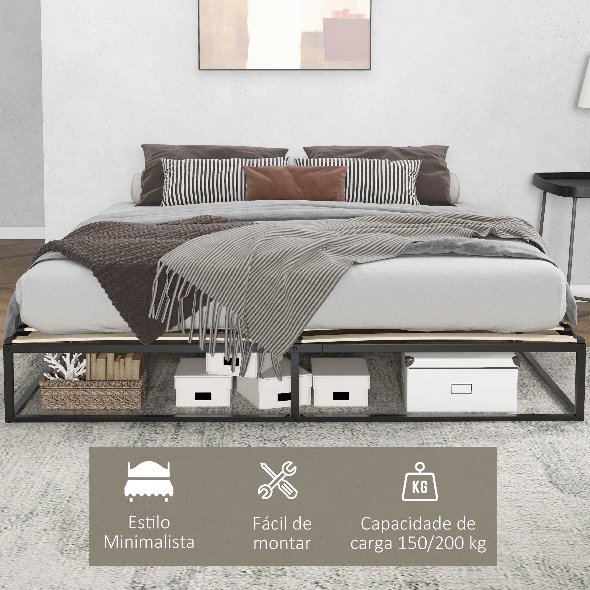 Estrutura de Cama de Aço Preto 180x200x25 cm