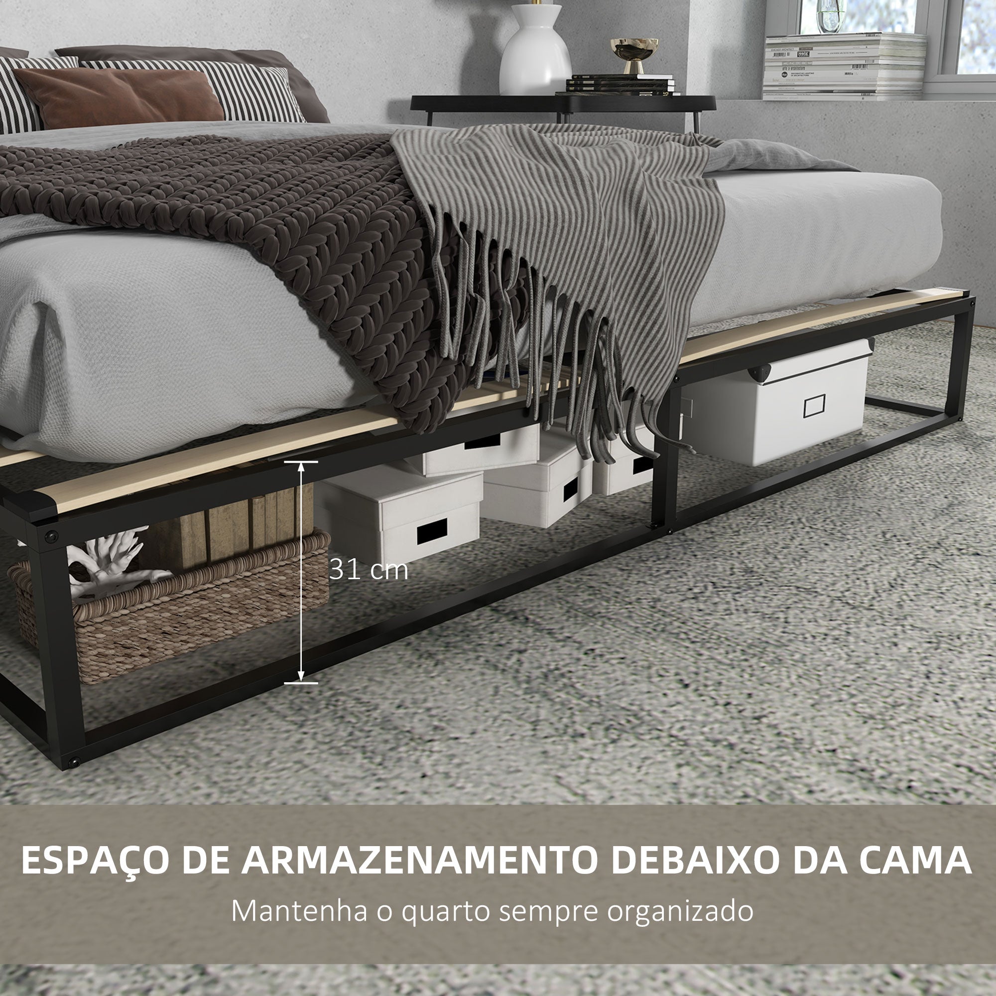 Estrutura de Cama de Aço Preto 180x200x25 cm