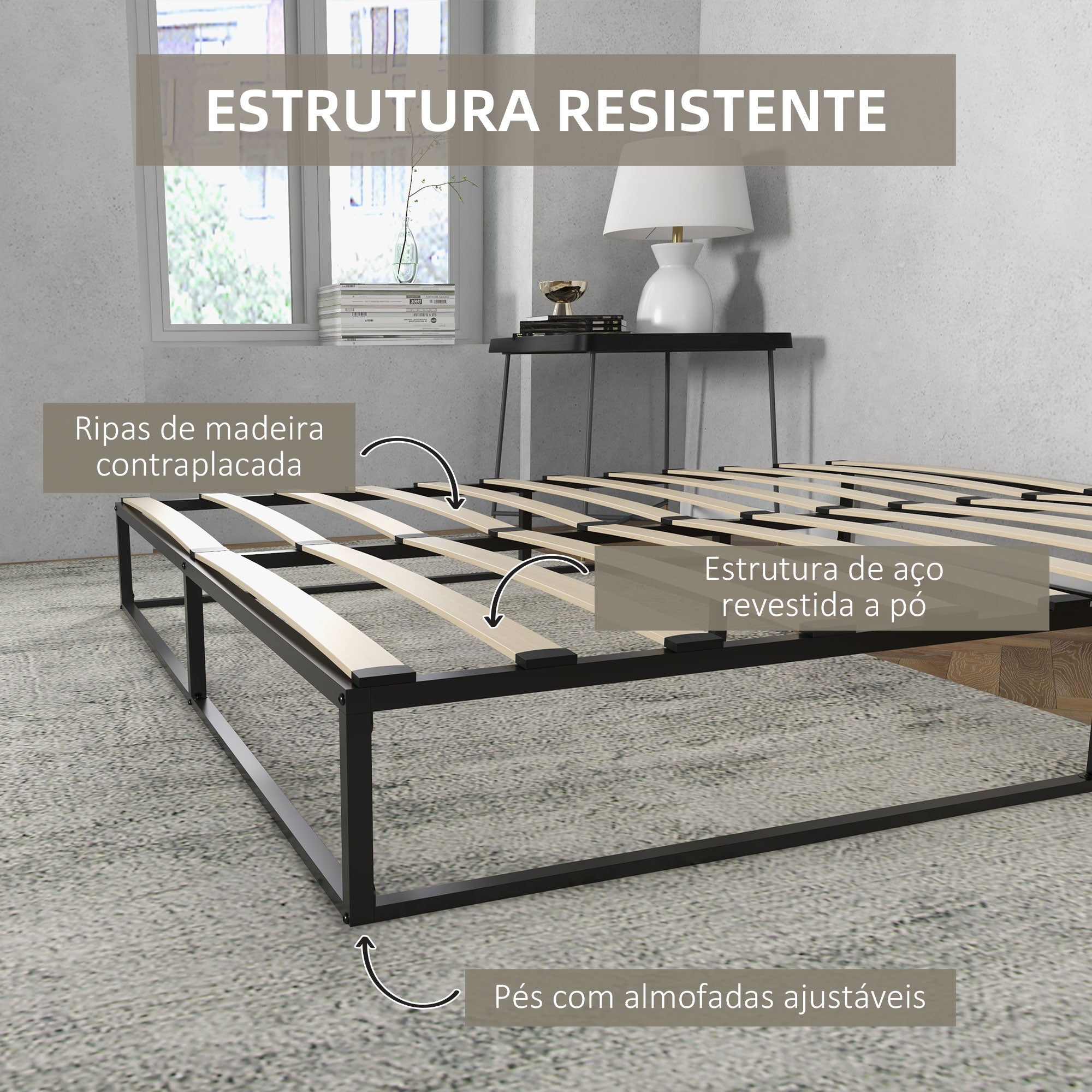 Estrutura de Cama de Aço Preto 180x200x25 cm