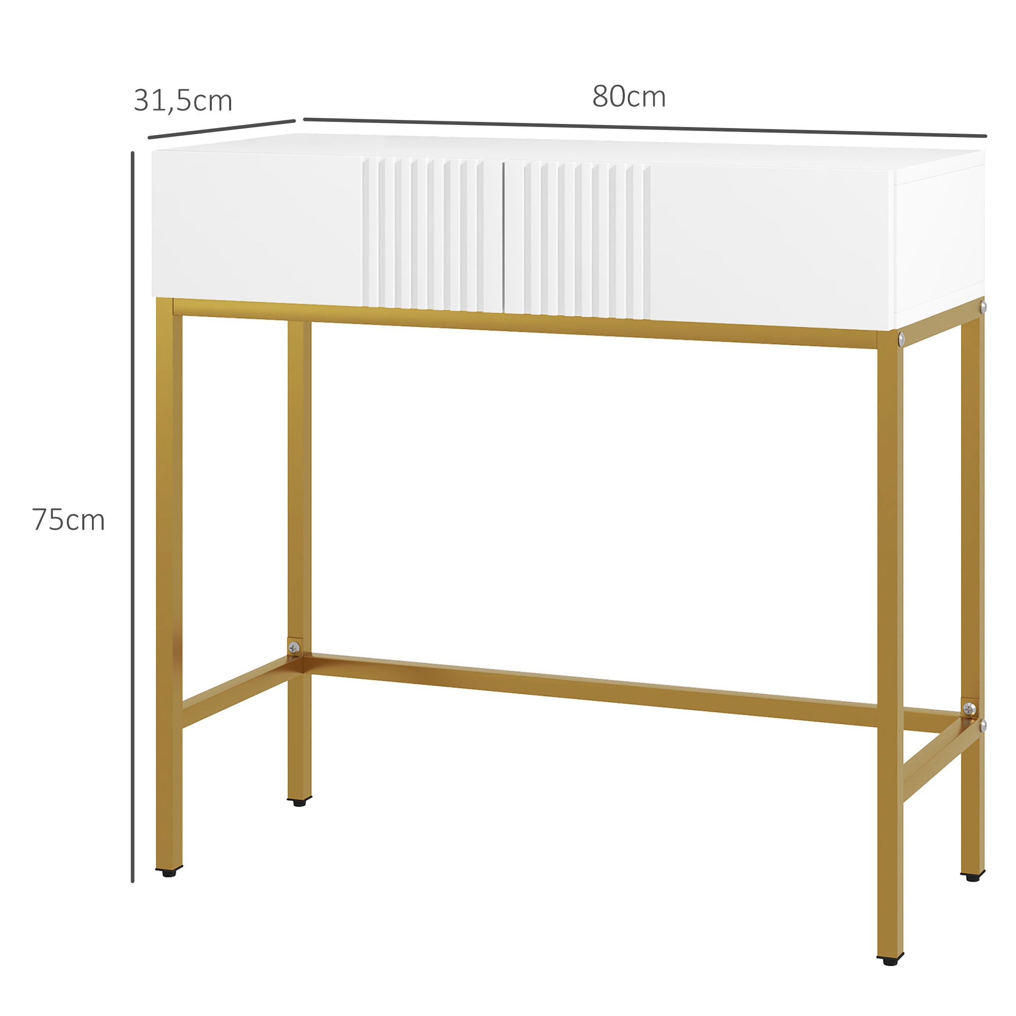 Mesa Consola Moderna com 2 Gavetas e Pés de Aço - 80x31,5x75 cm Branco