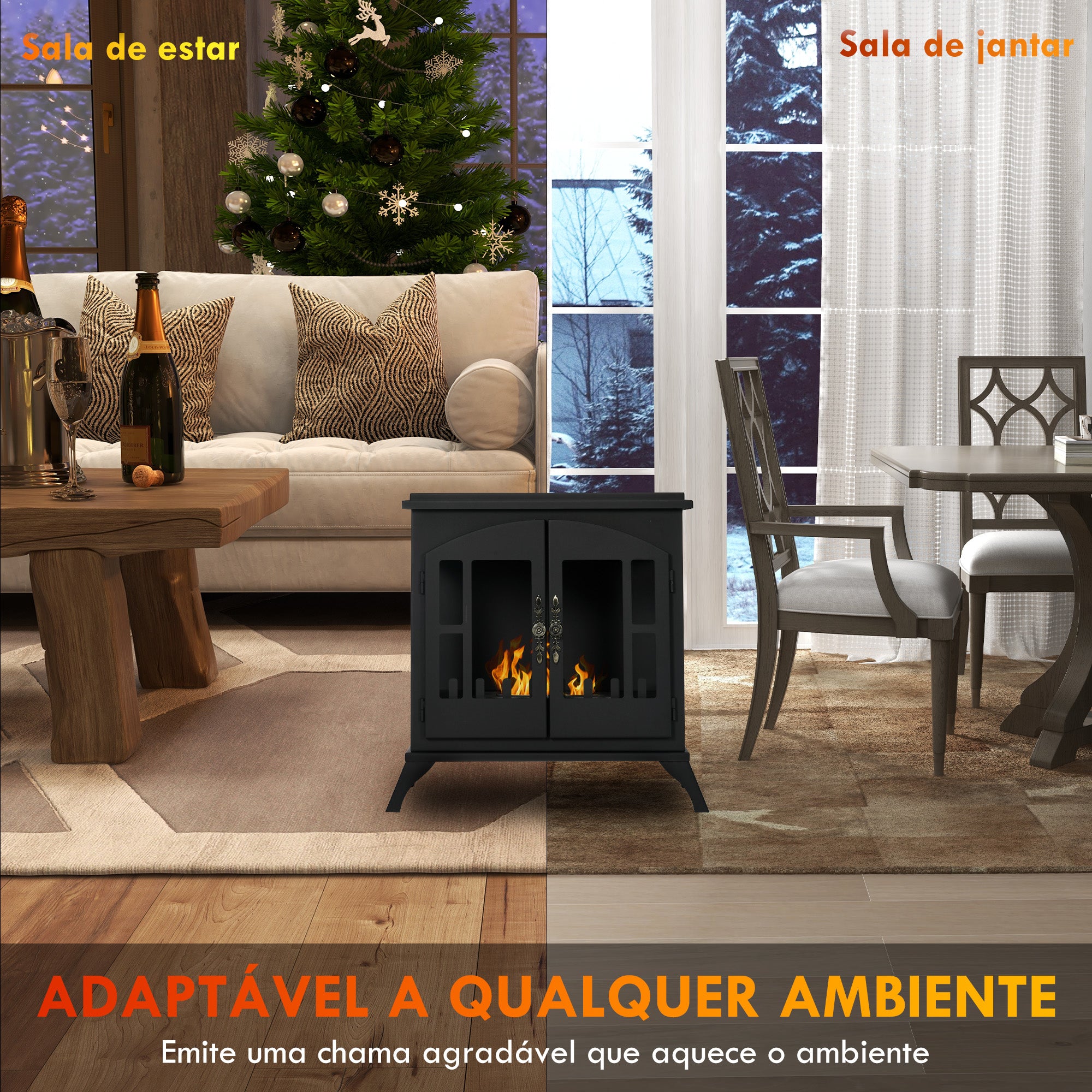 Lareira de Bioetanol de Pé – 55x31x55 cm – Preto – Aço