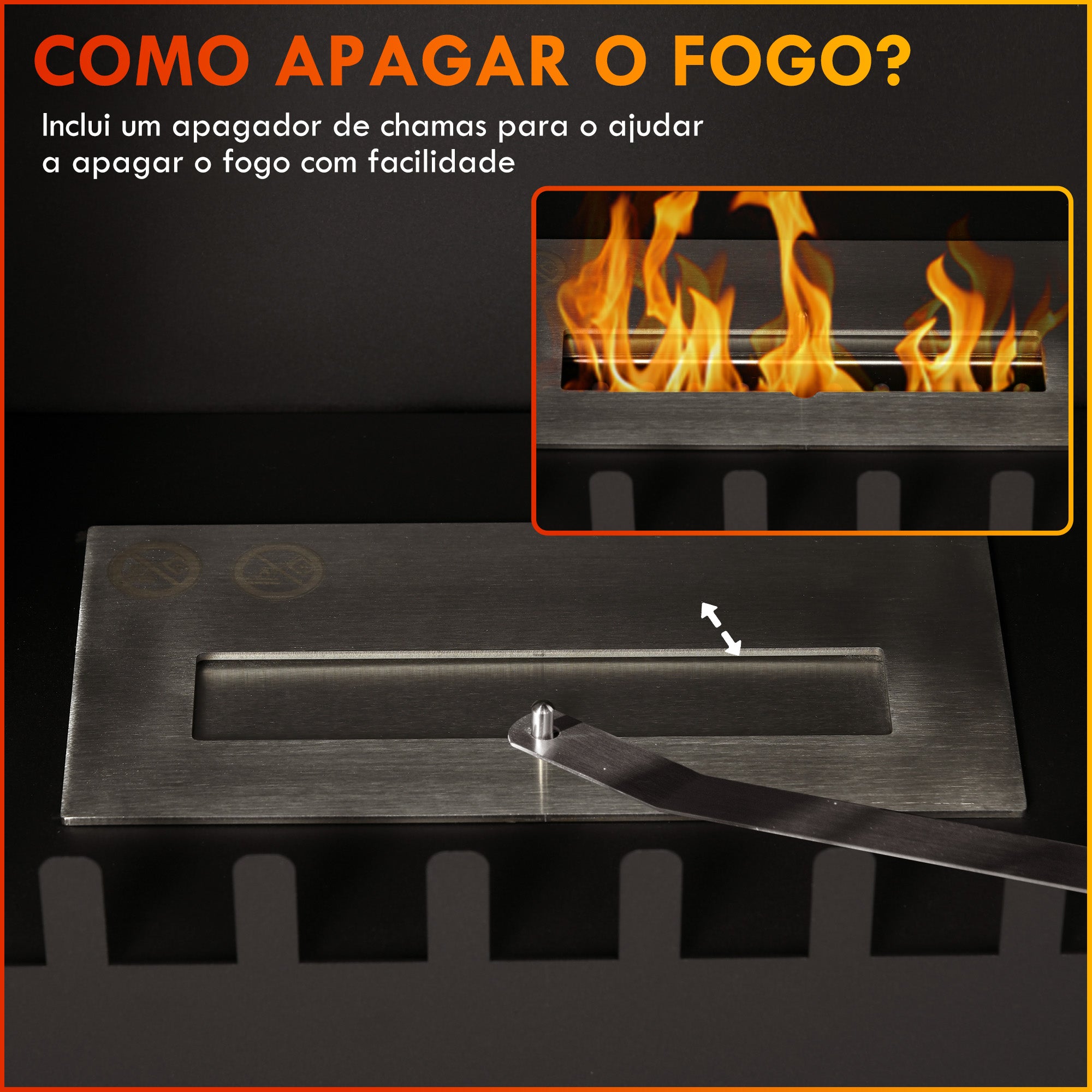 Lareira de Bioetanol de Pé – 55x31x55 cm – Preto – Aço