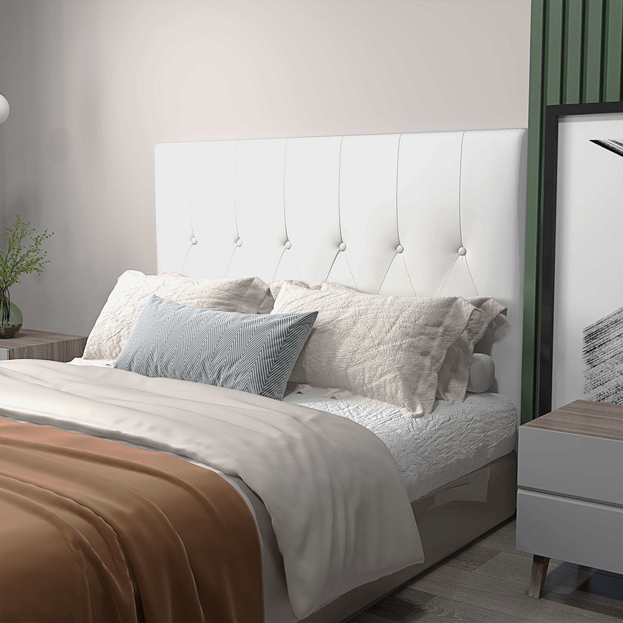 Cabeceira de Cama Estofada em Linho Branco 160x7x120cm