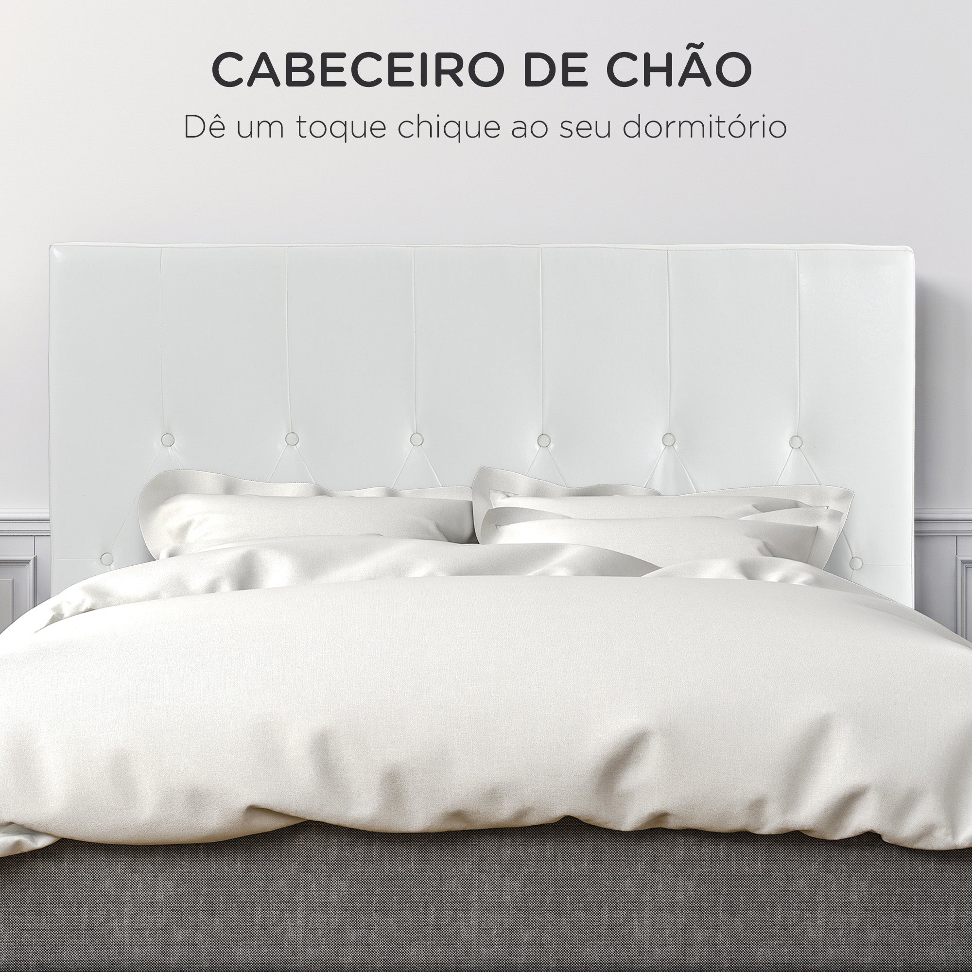 Cabeceira de Cama Estofada em Linho Branco 160x7x120cm