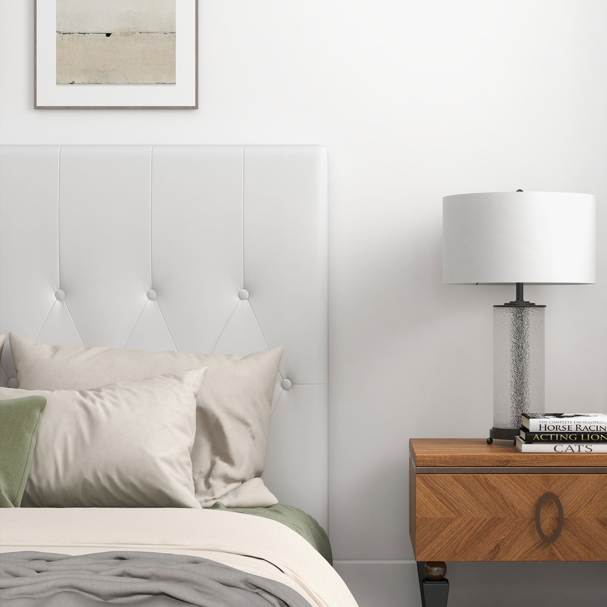 Cabeceira de Cama Estofada em Linho Branco 160x7x120cm
