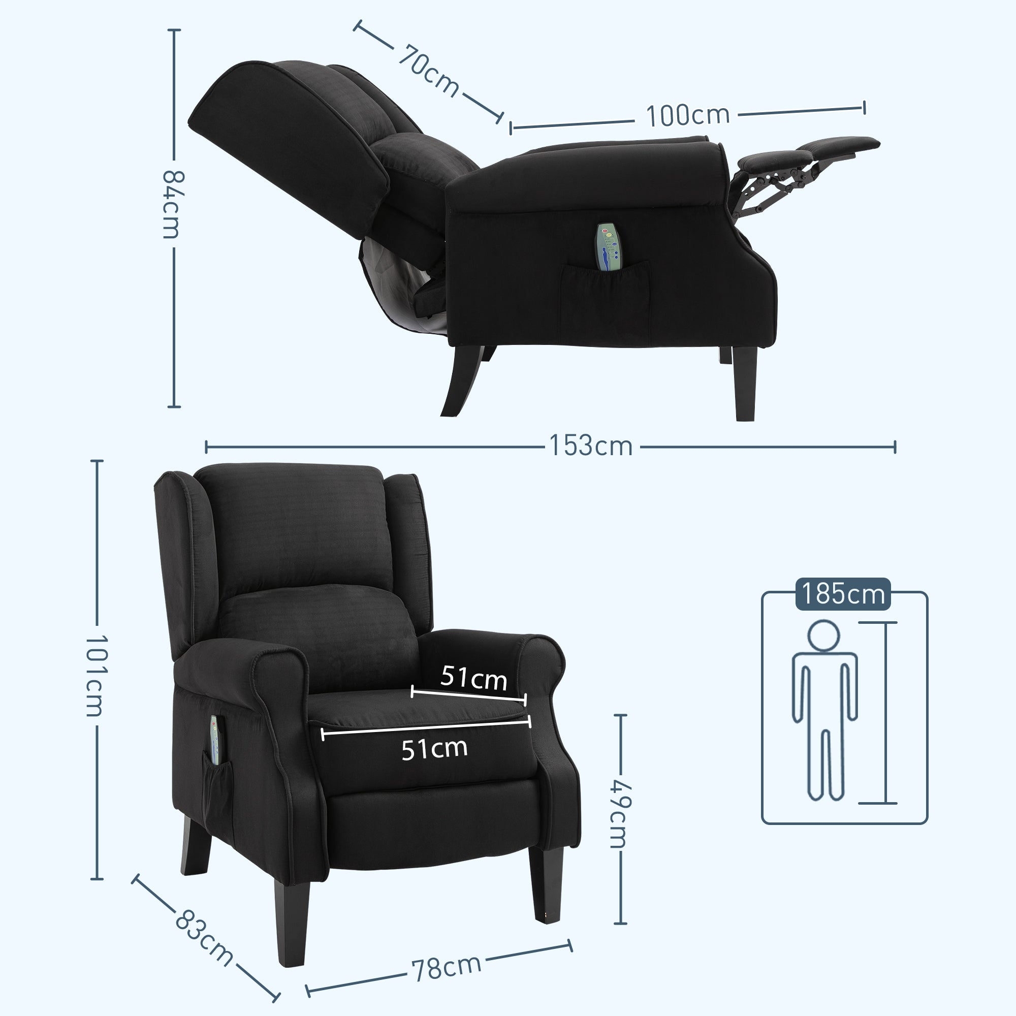 Poltrona de Massagem Relax Reclinável 78x83x101 cm - Cor Preto