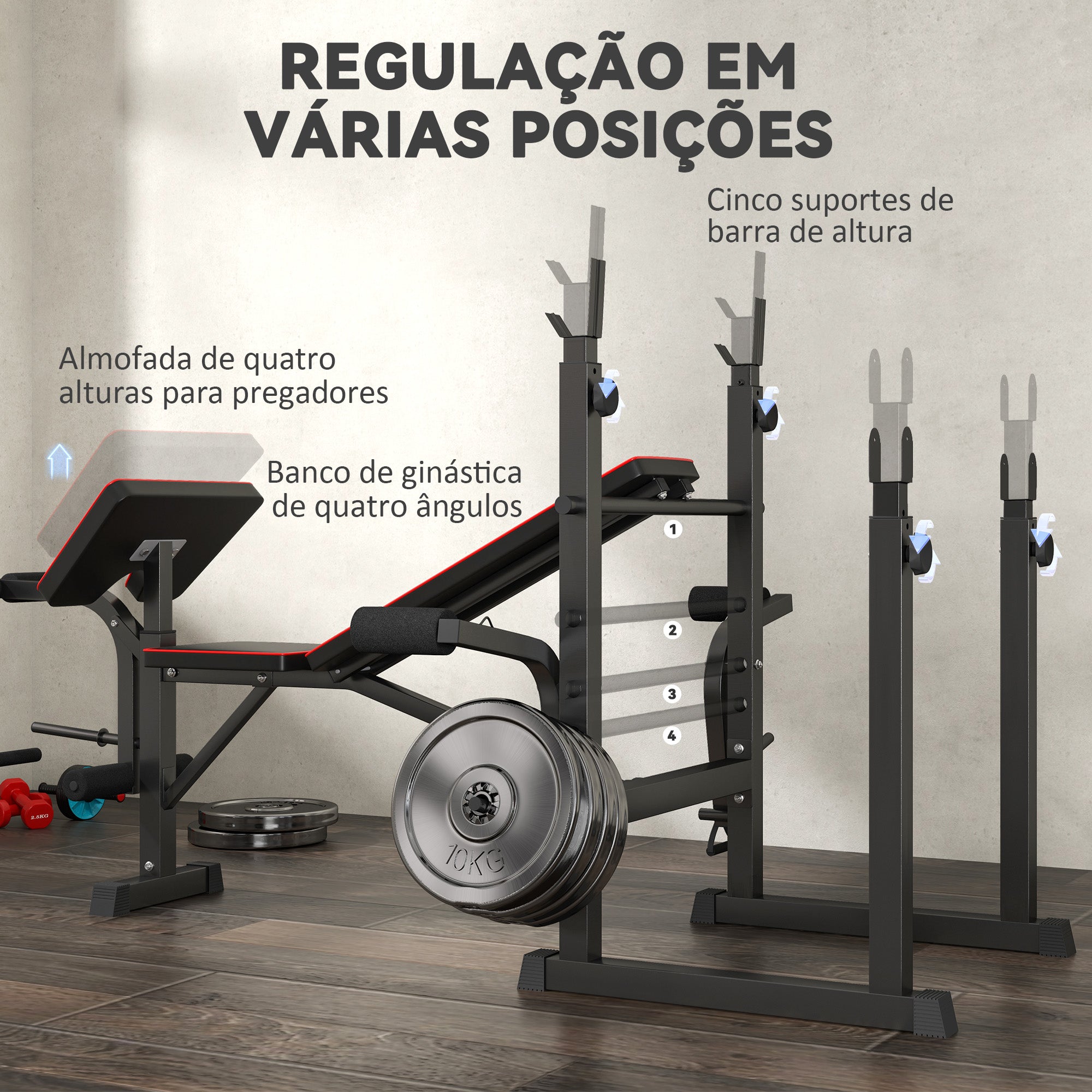 Banco de Musculação Multifuncional - 107x44x88 cm - Cor Preto