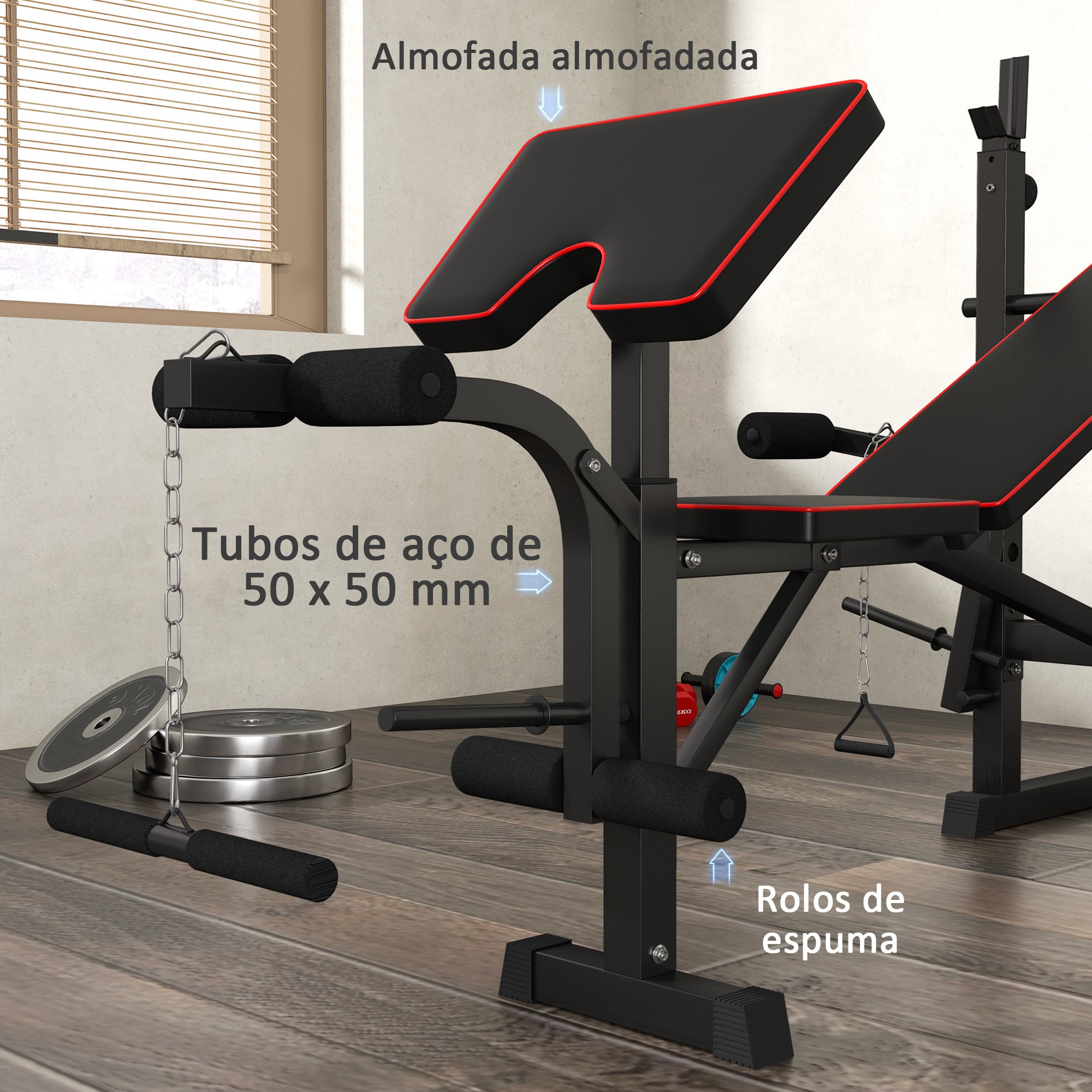 Banco de Musculação Multifuncional - 107x44x88 cm - Cor Preto