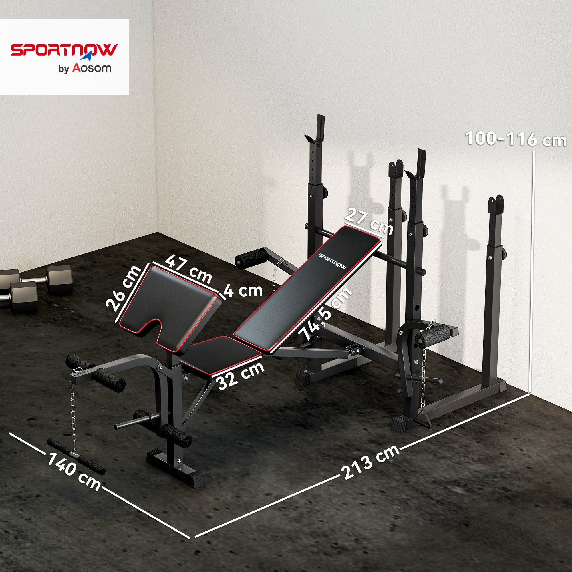 Banco de Musculação Multifuncional - 107x44x88 cm - Cor Preto