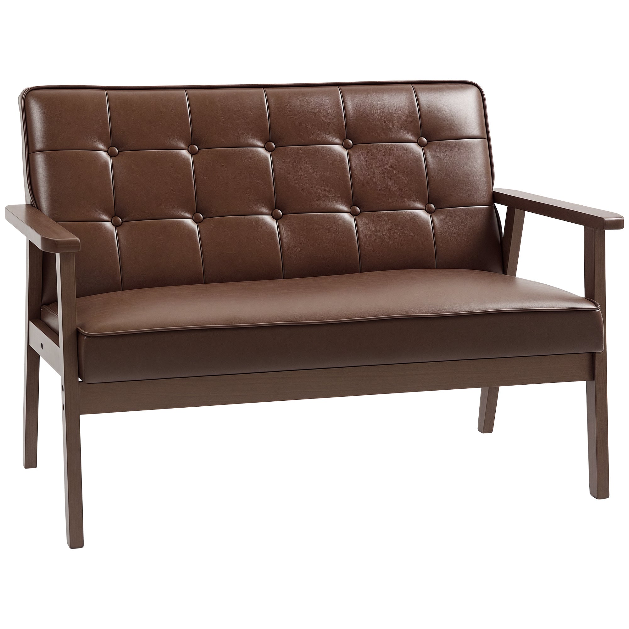 Sofá de 2 Lugares Estofado em Couro PU Marrom 115x70x81 cm