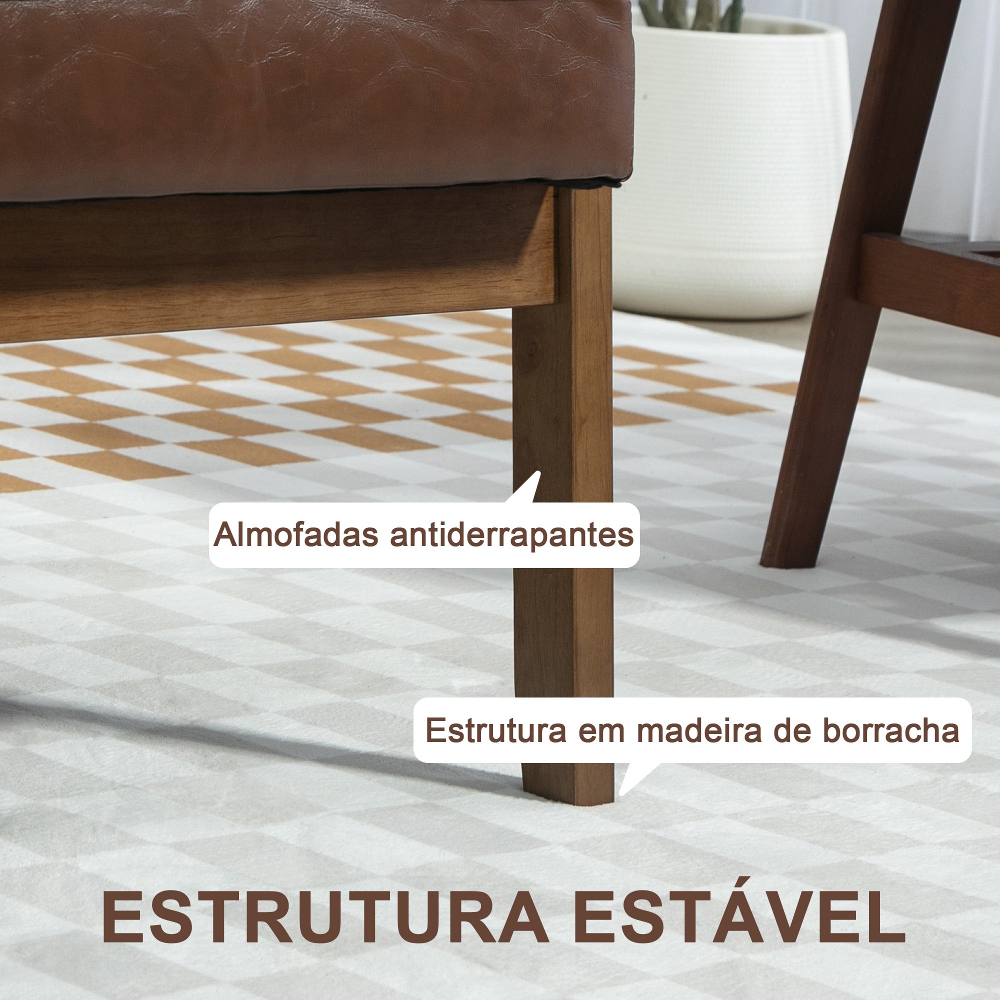 Sofá de 2 Lugares Estofado em Couro PU Marrom 115x70x81 cm