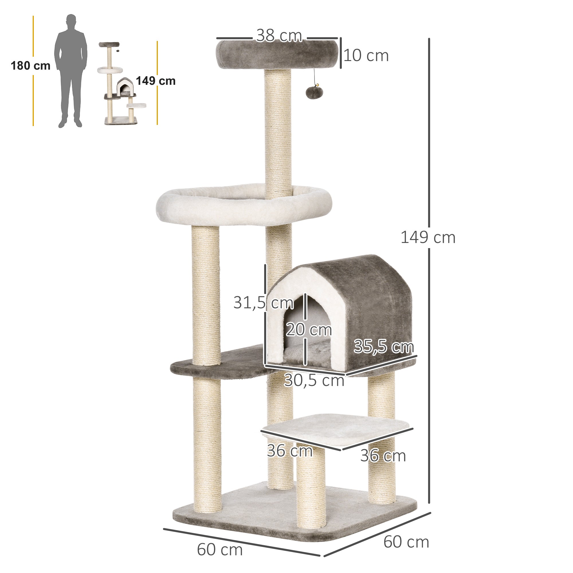 Torre Arranhador para Gatos 60x60x149 cm Marrom e Bege