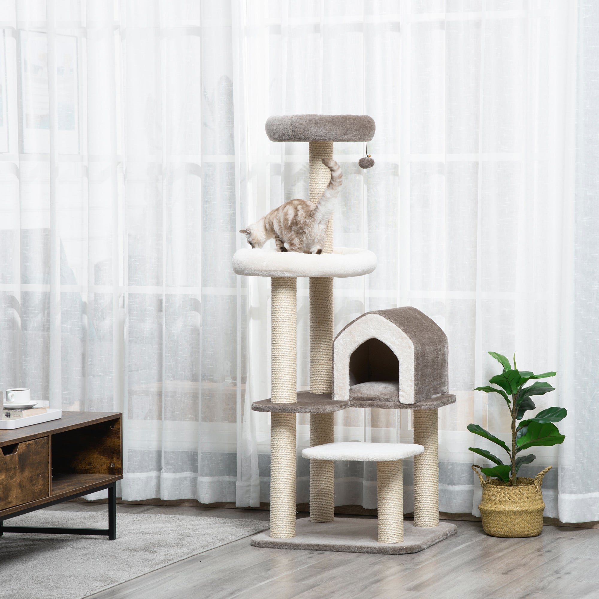 Torre Arranhador para Gatos 60x60x149 cm Marrom e Bege