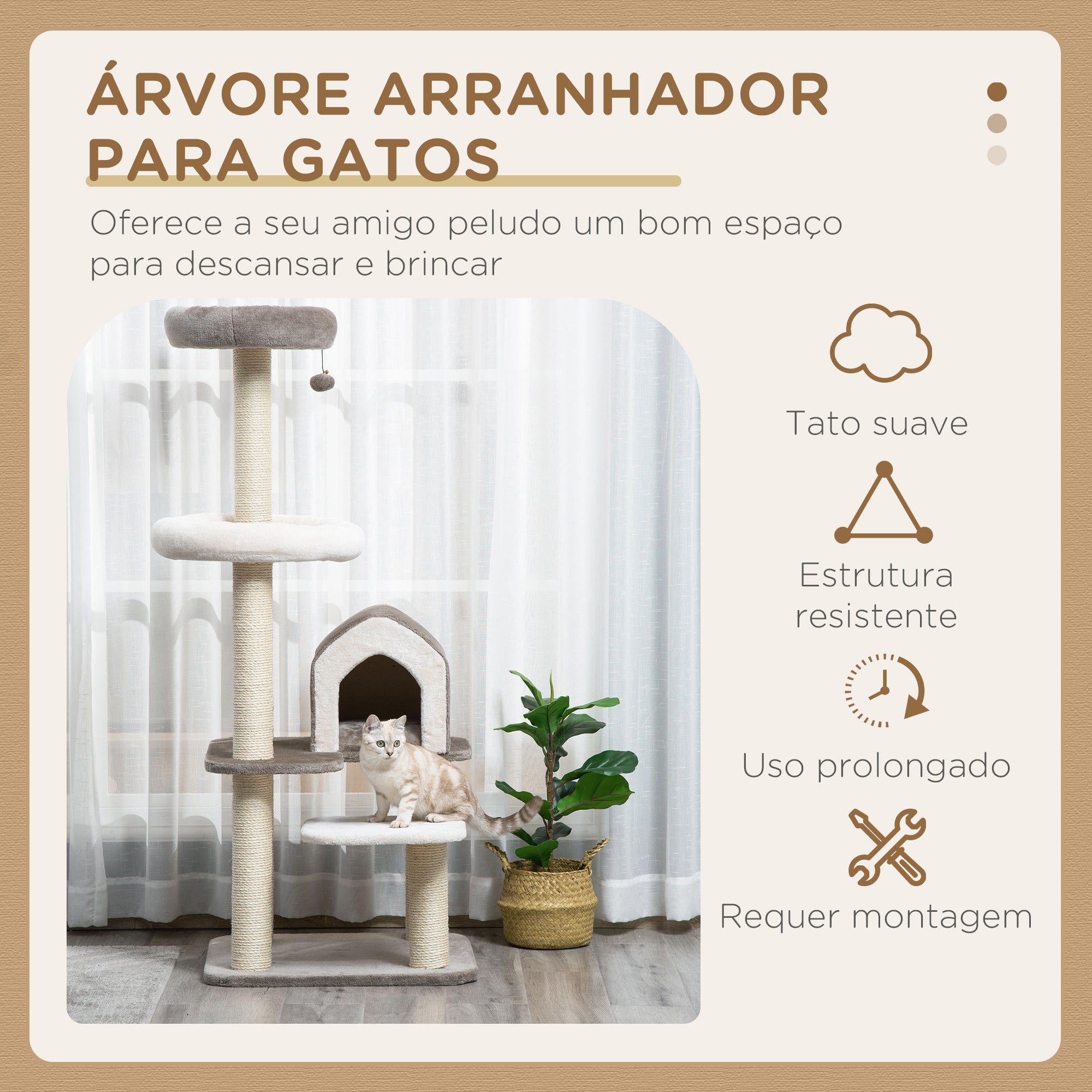 Torre Arranhador para Gatos 60x60x149 cm Marrom e Bege