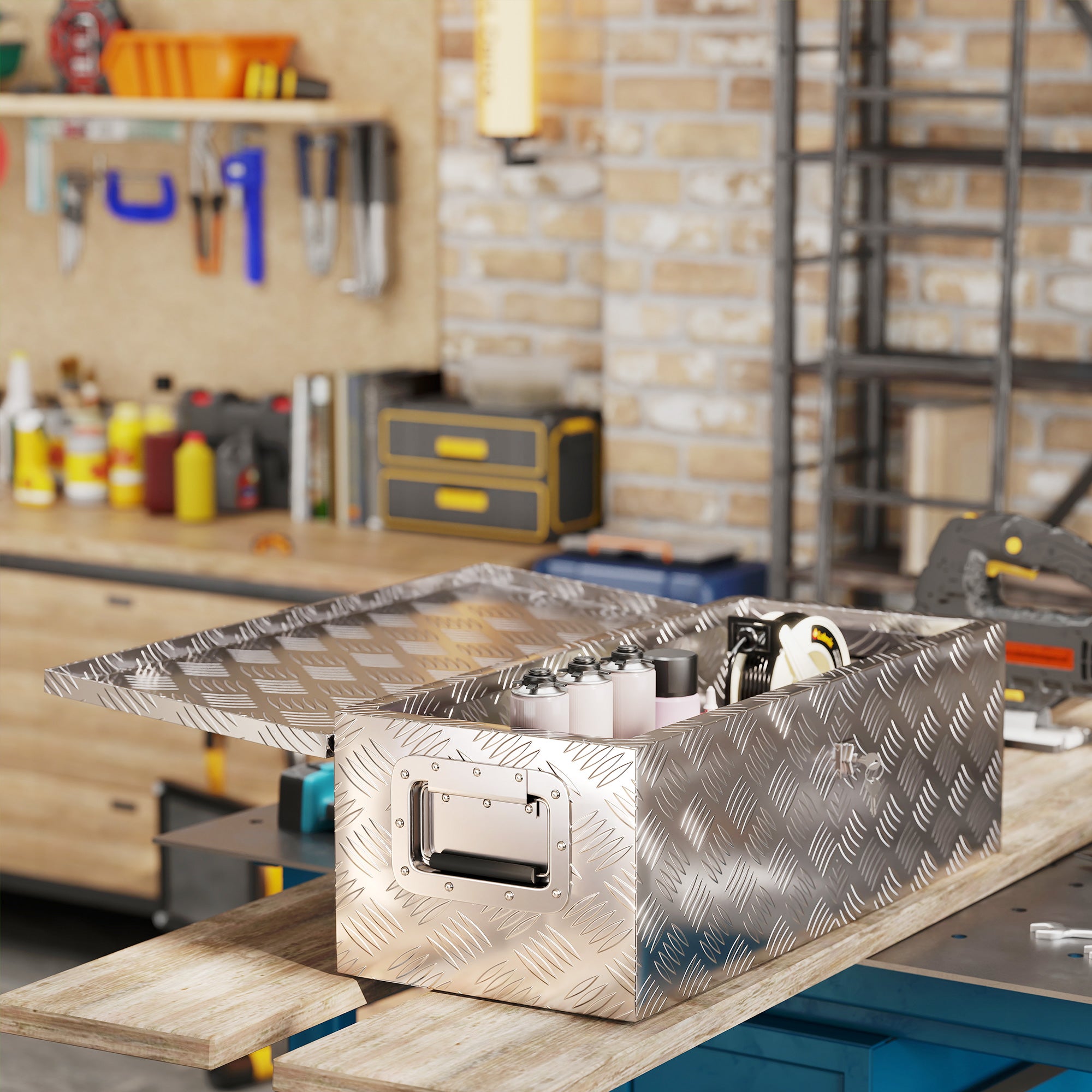 Caixa de Ferramentas em Alumínio Prateado – 76x33x25 cm