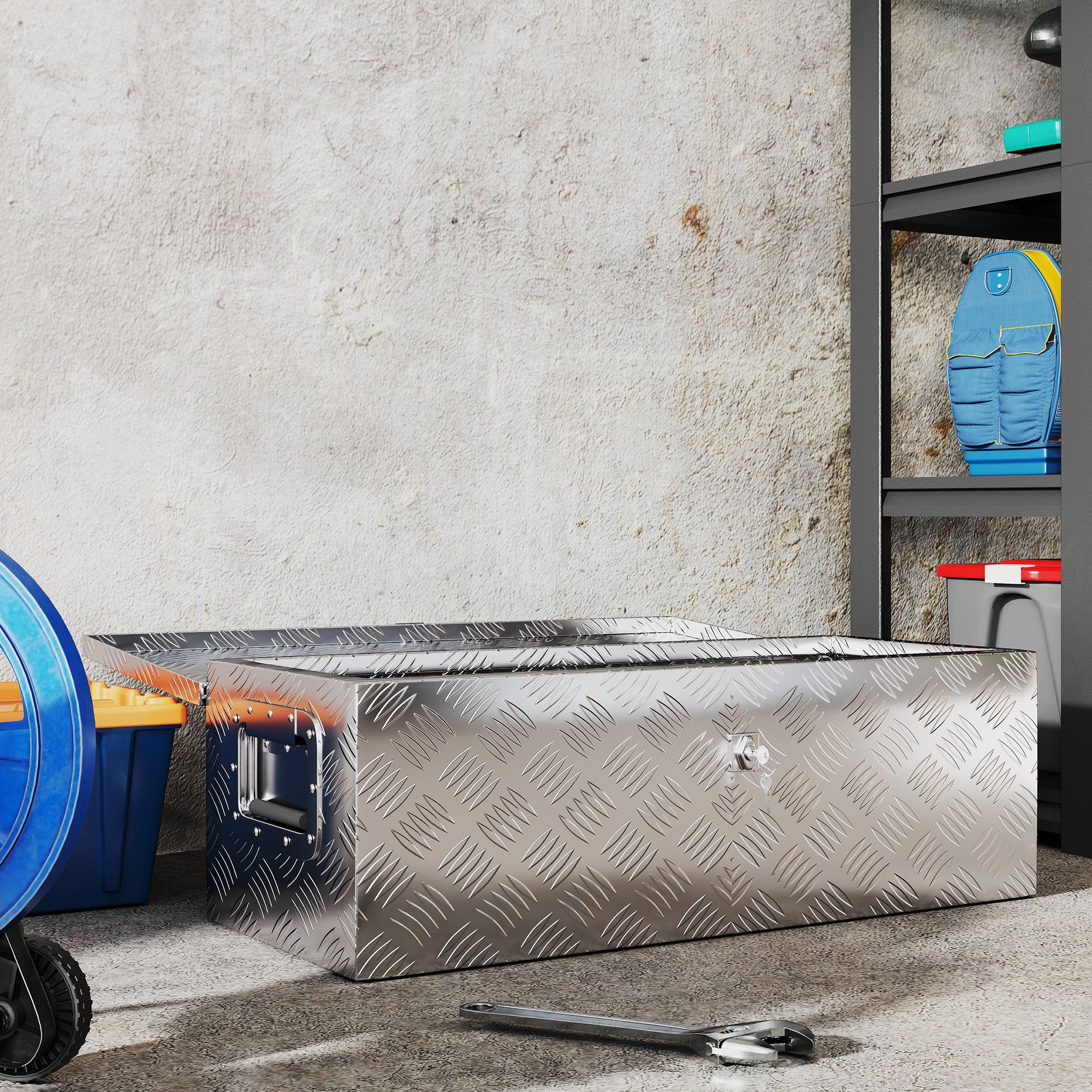 Caixa de Ferramentas em Alumínio Prateado – 76x33x25 cm