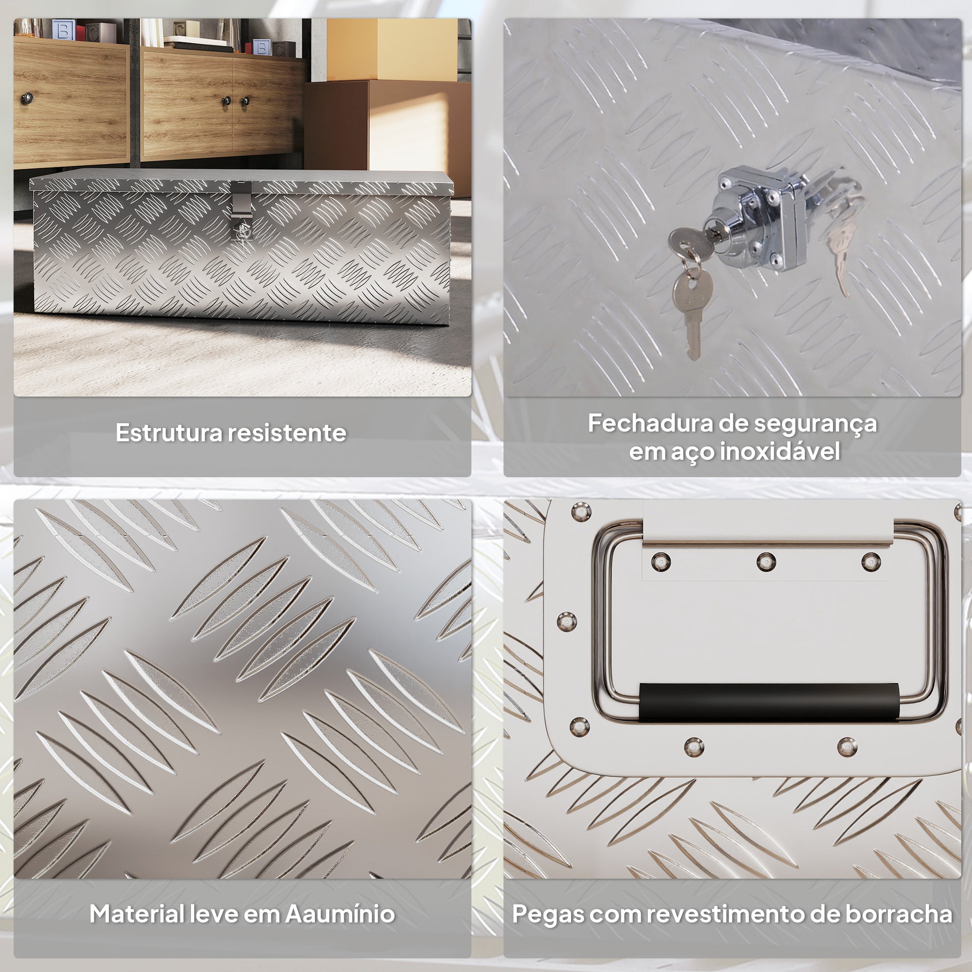 Caixa de Ferramentas em Alumínio Prateado – 76x33x25 cm