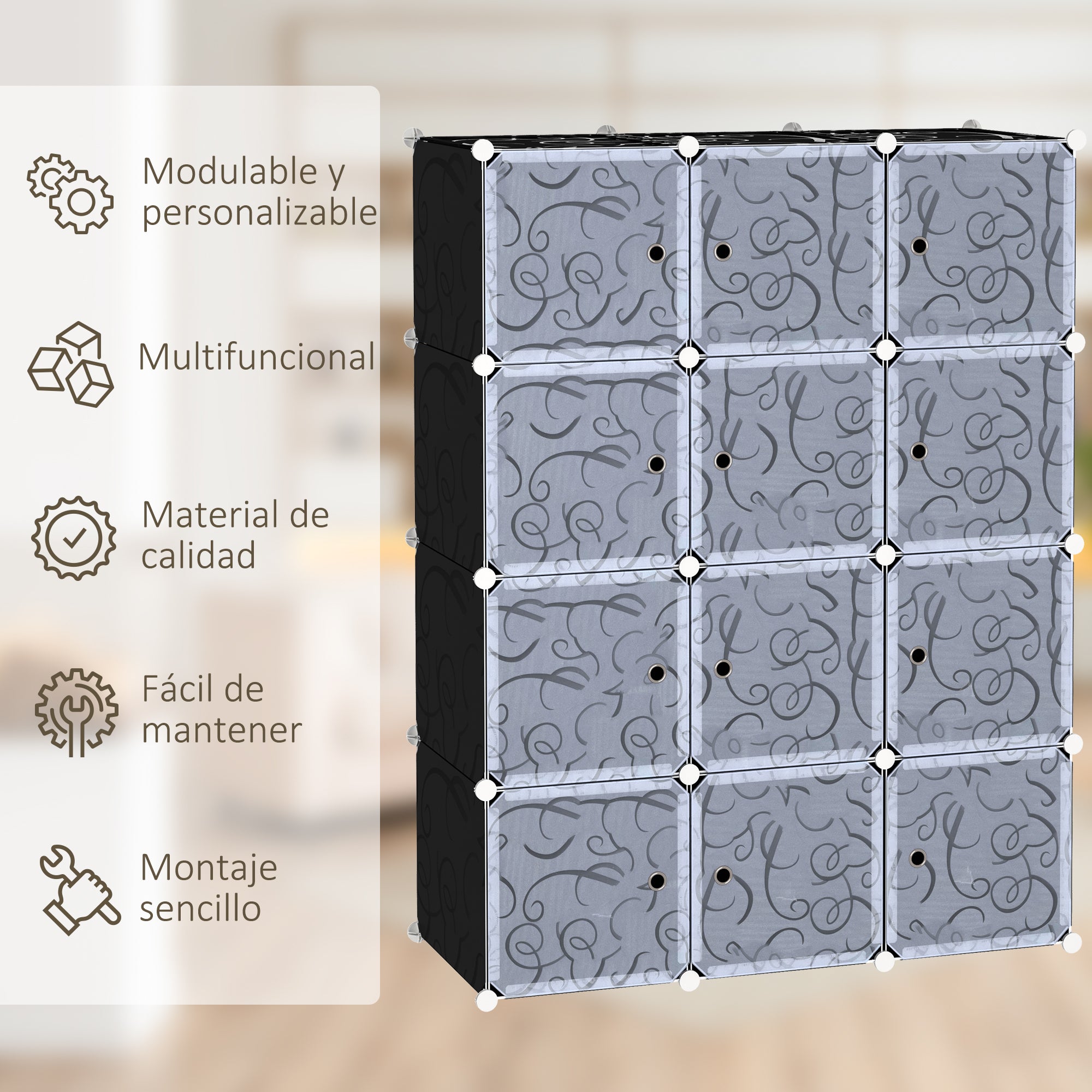 Armário Organizador de Brinquedos e Livros DIY - 111x47x145 cm - Branco e Preto