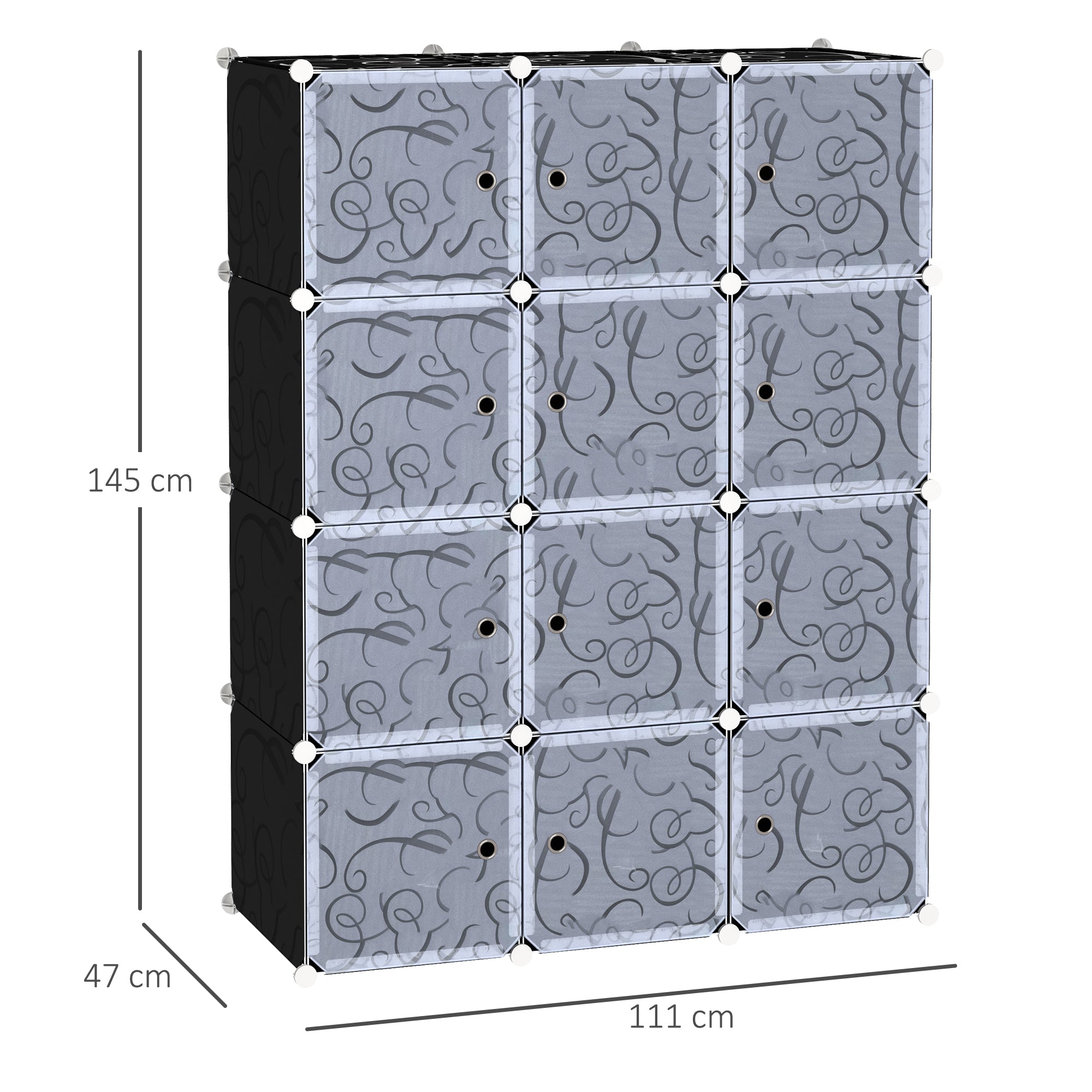 Armário Organizador de Brinquedos e Livros DIY - 111x47x145 cm - Branco e Preto