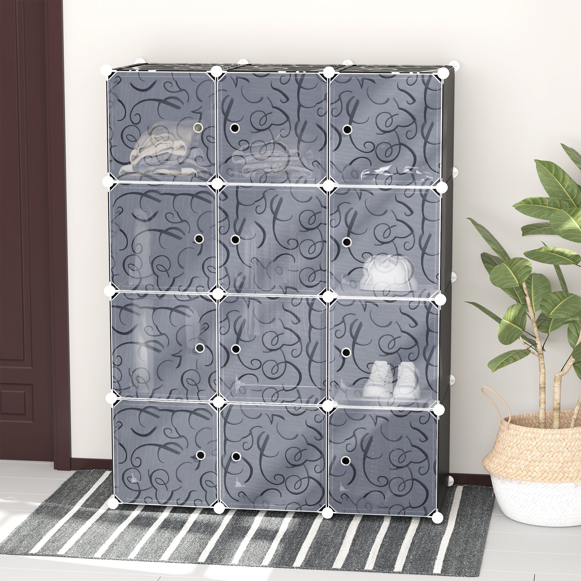 Armário Organizador de Brinquedos e Livros DIY - 111x47x145 cm - Branco e Preto