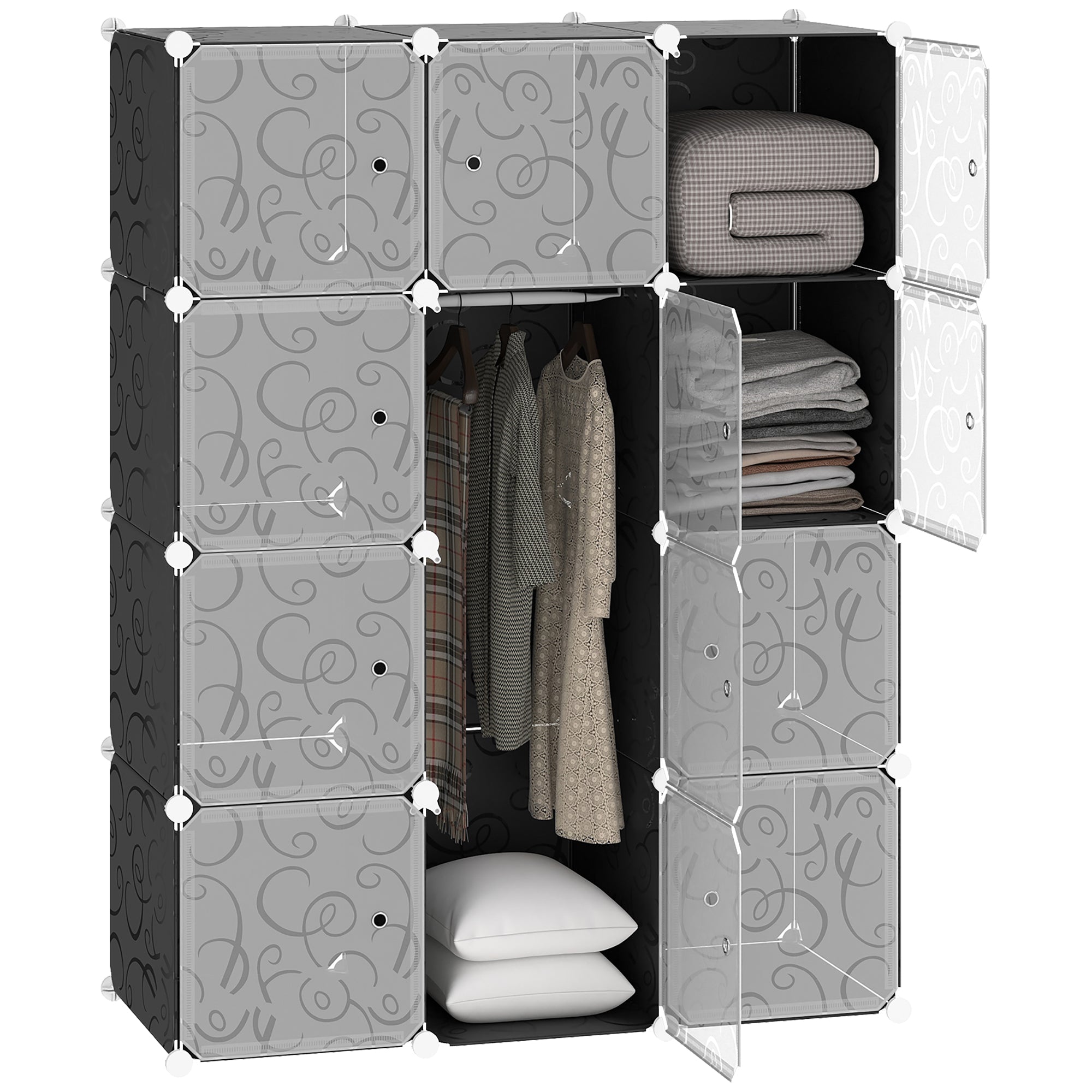Armário Organizador de Brinquedos e Livros DIY - 111x47x145 cm - Branco e Preto
