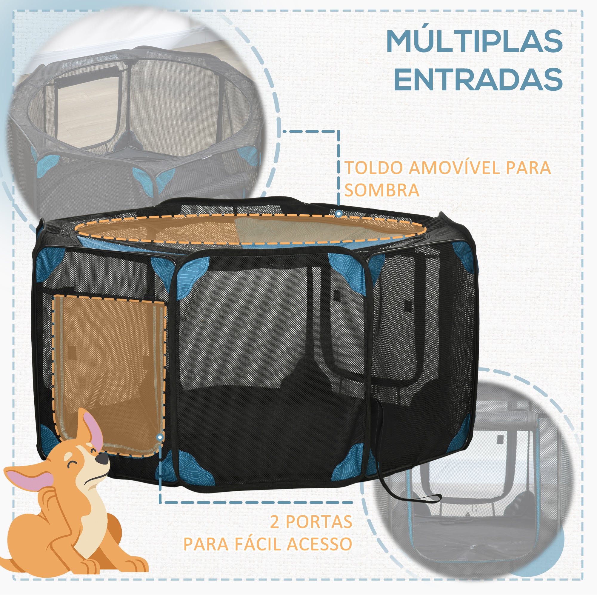 Parque Portátil para Animais de Estimação - Blue Ø126x58cm