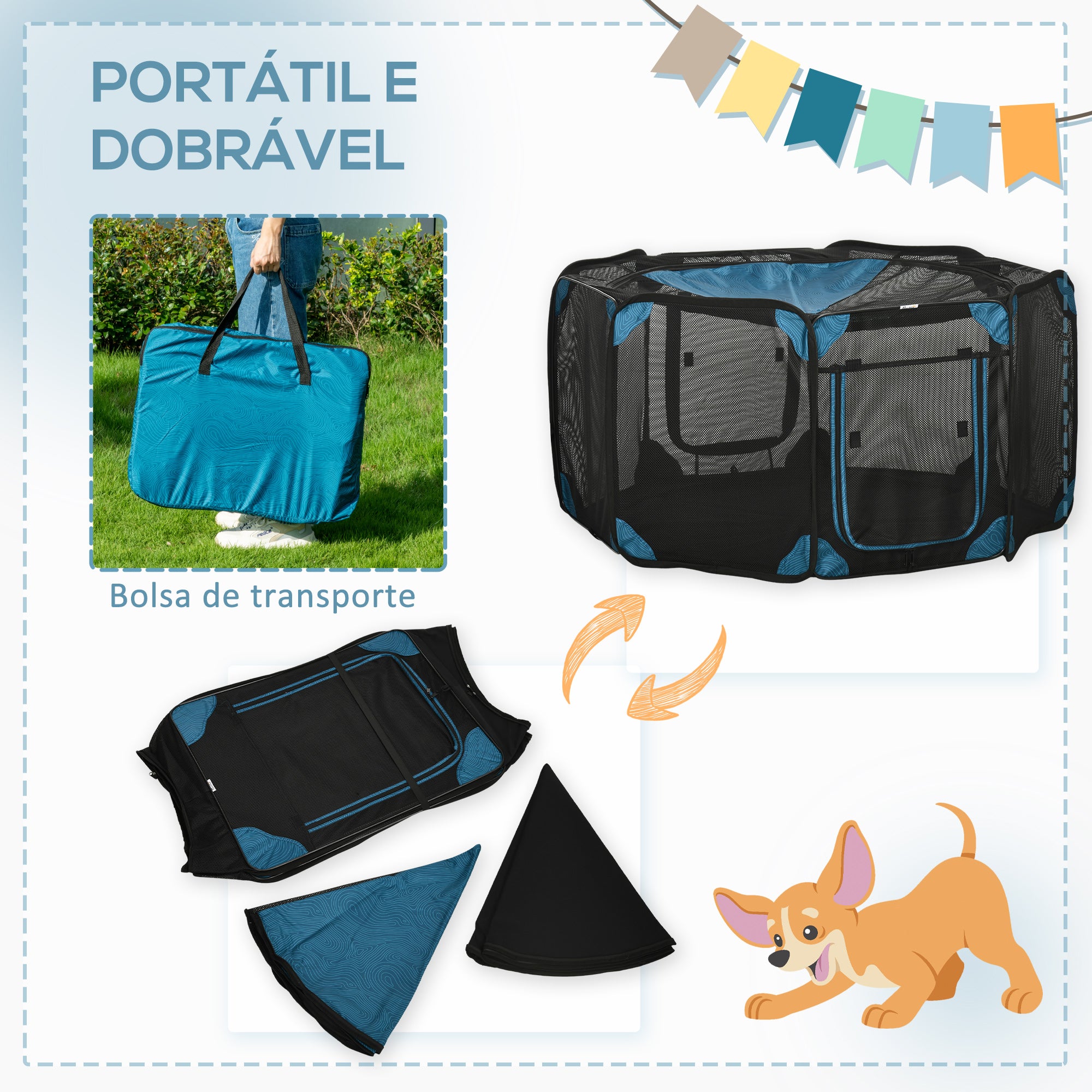 Parque Portátil para Animais de Estimação - Blue Ø126x58cm