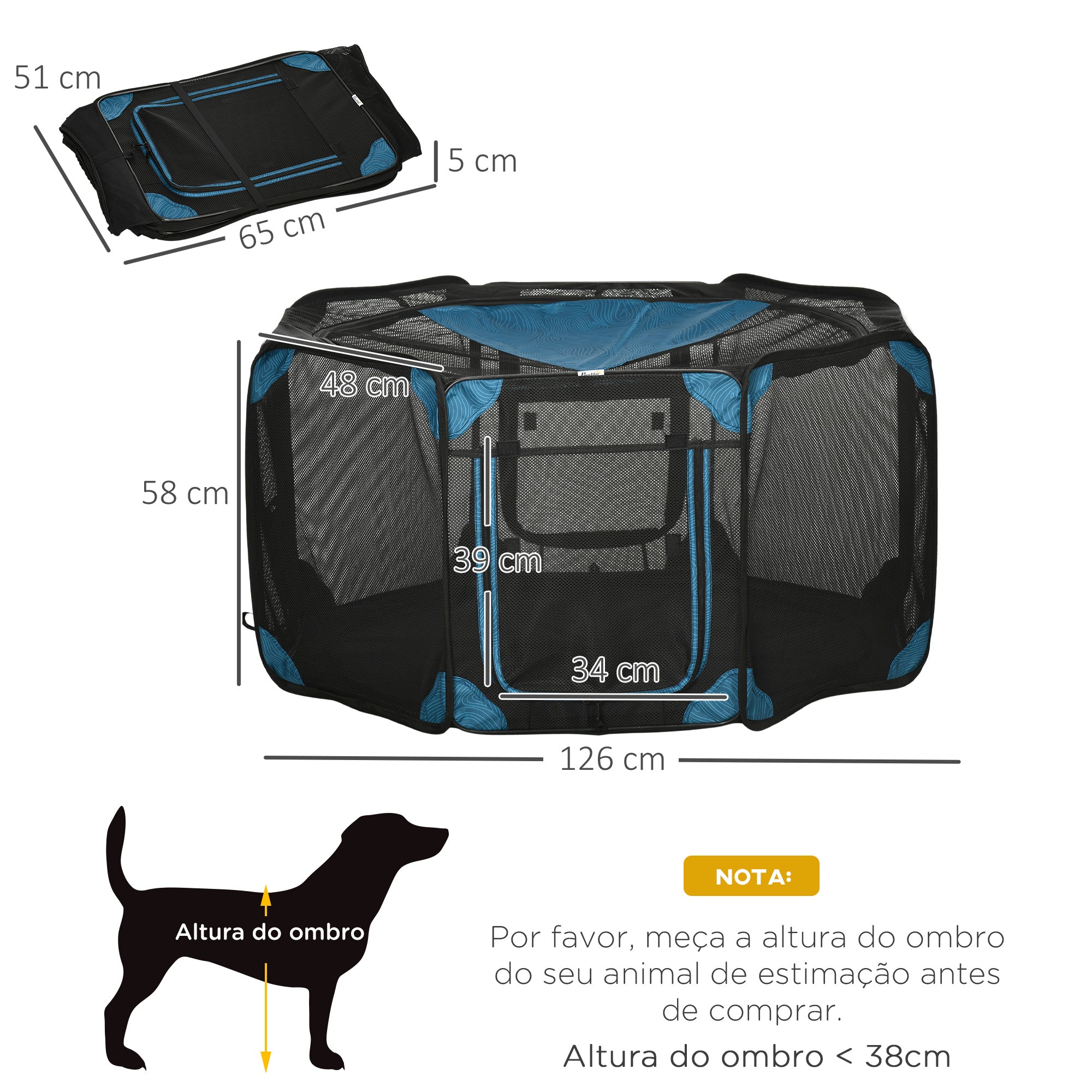 Parque Portátil para Animais de Estimação - Blue Ø126x58cm