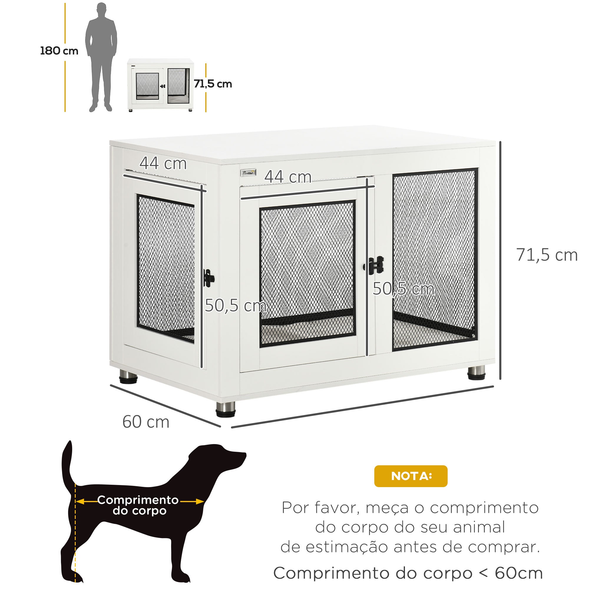 Gaiola para Cães – 94x60x71,5cm – Branco – Aço e Aglomerado