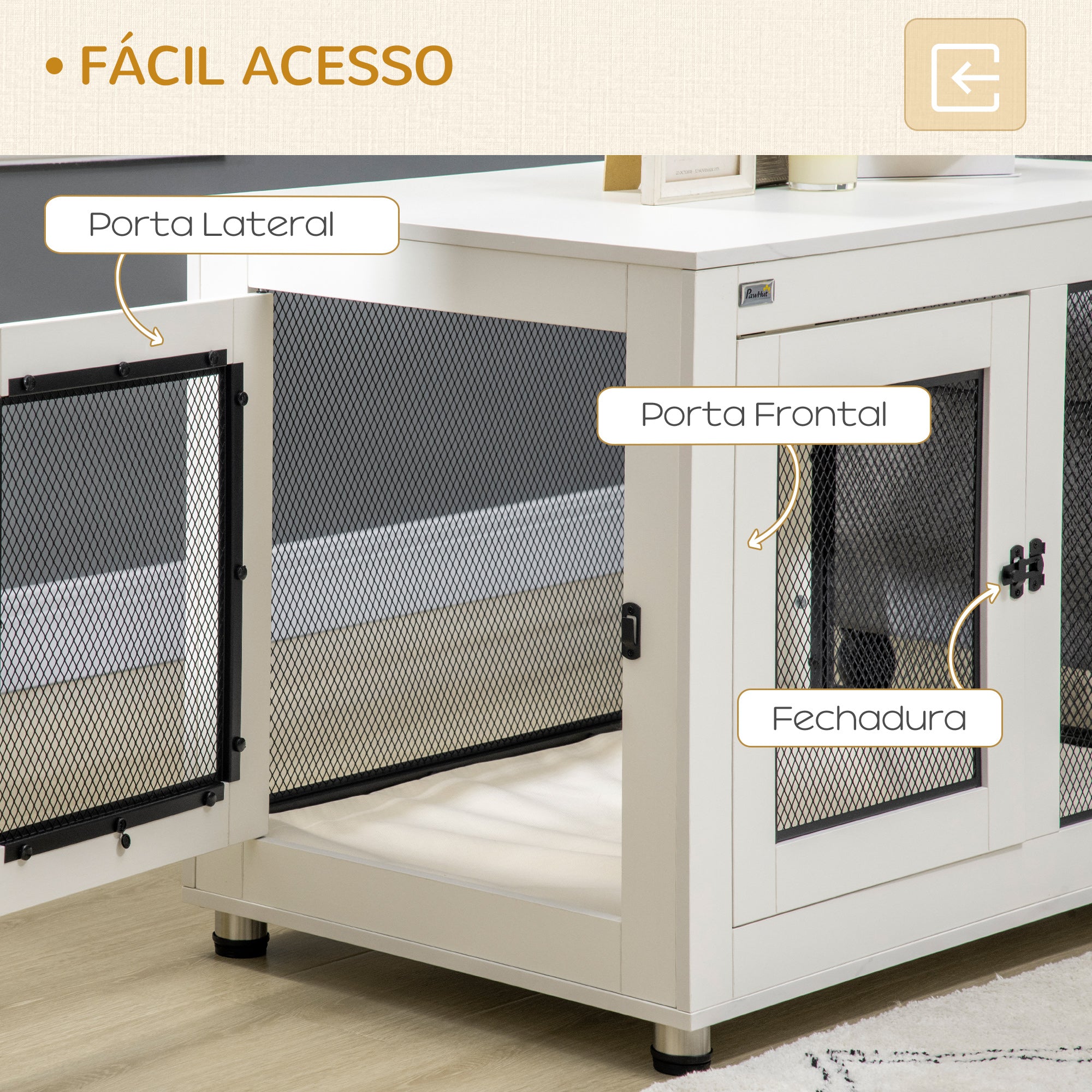 Gaiola para Cães – 94x60x71,5cm – Branco – Aço e Aglomerado