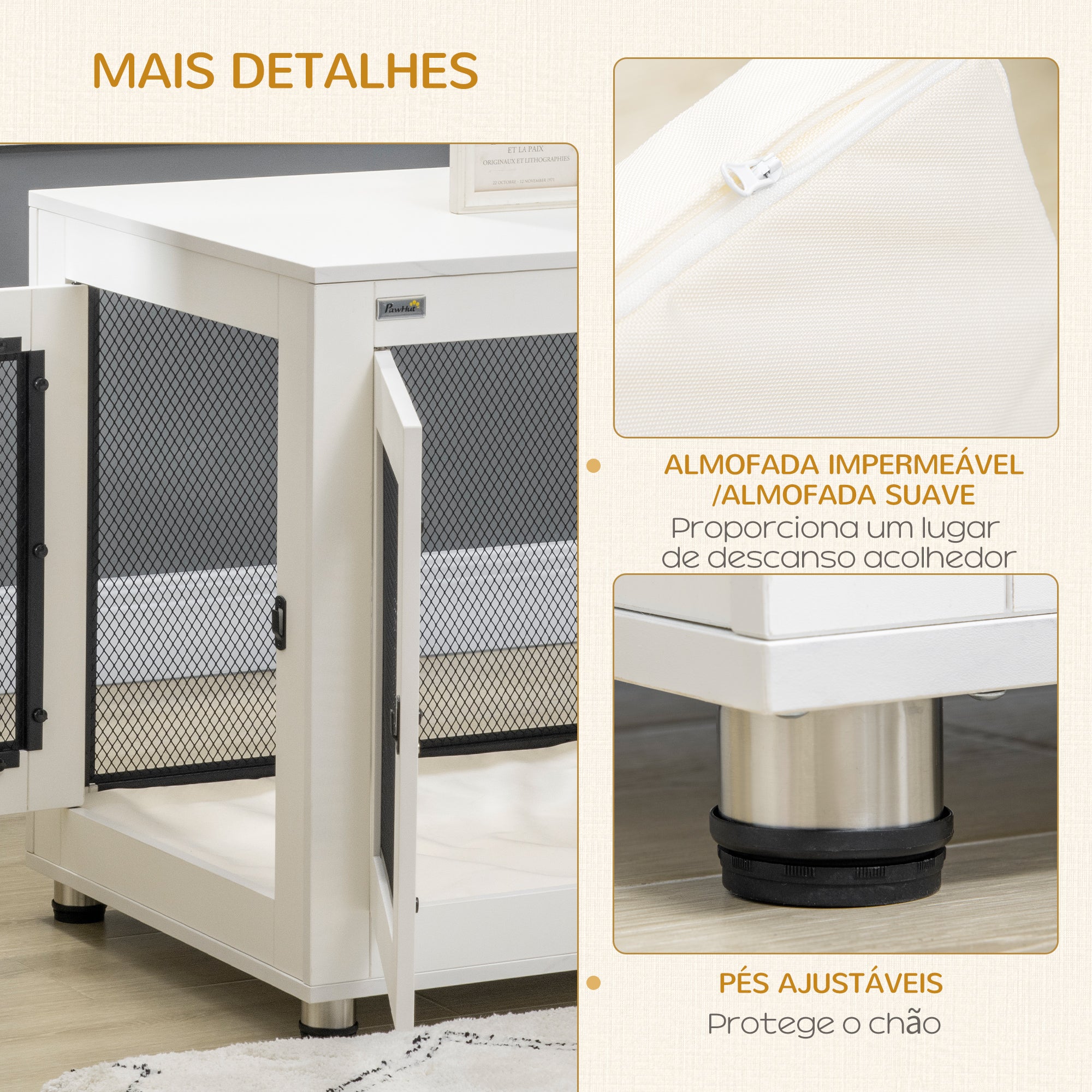 Gaiola para Cães – 94x60x71,5cm – Branco – Aço e Aglomerado