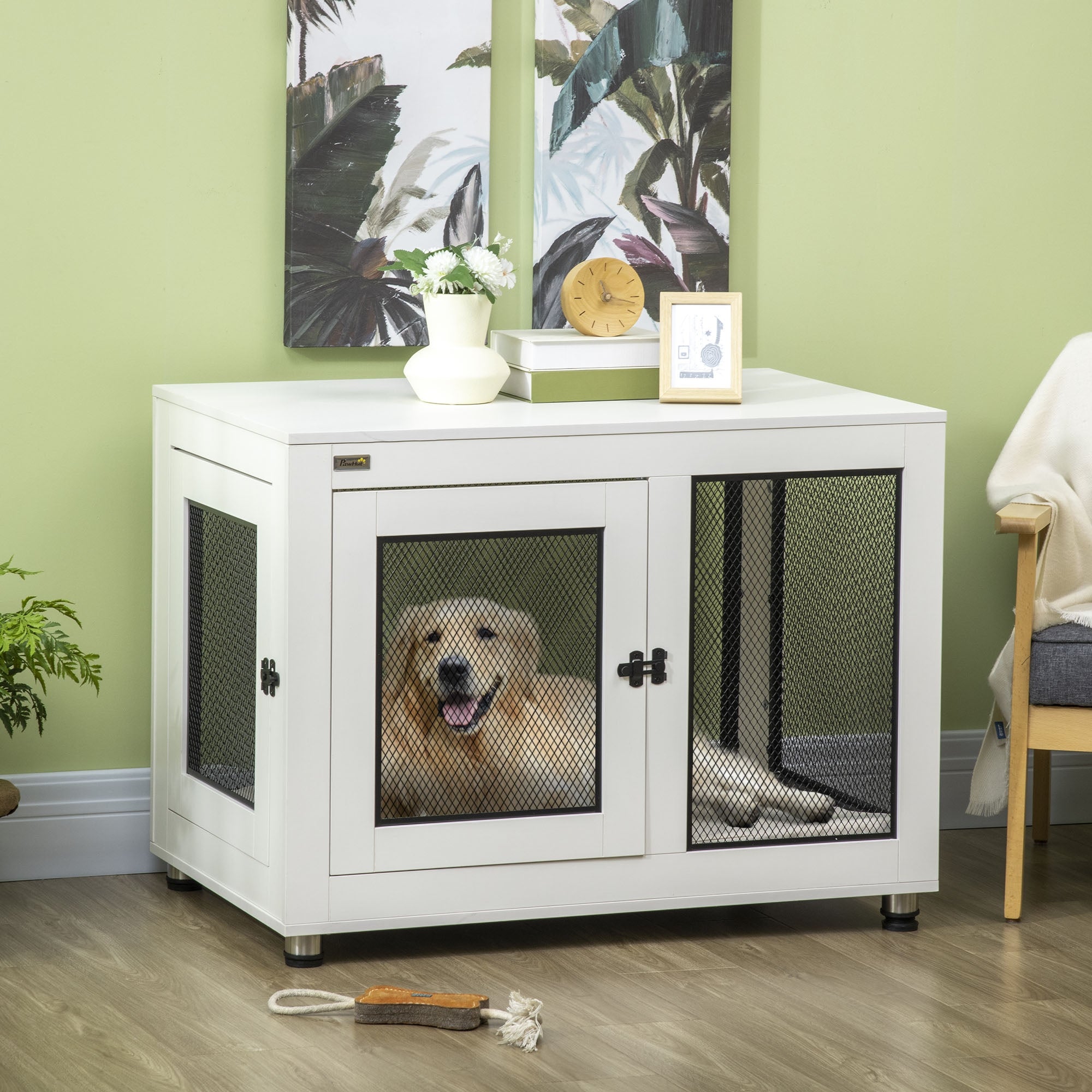 Gaiola para Cães – 94x60x71,5cm – Branco – Aço e Aglomerado
