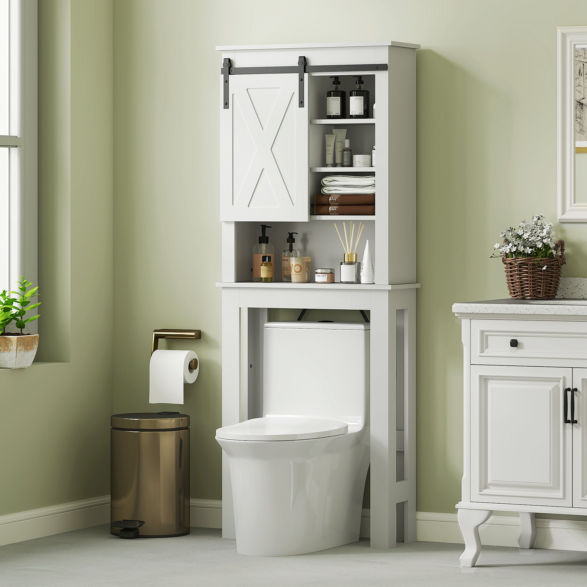 Móvel sobre Sanita com Porta de Correr Estilo Celeiro 67x25x172 cm - Branco