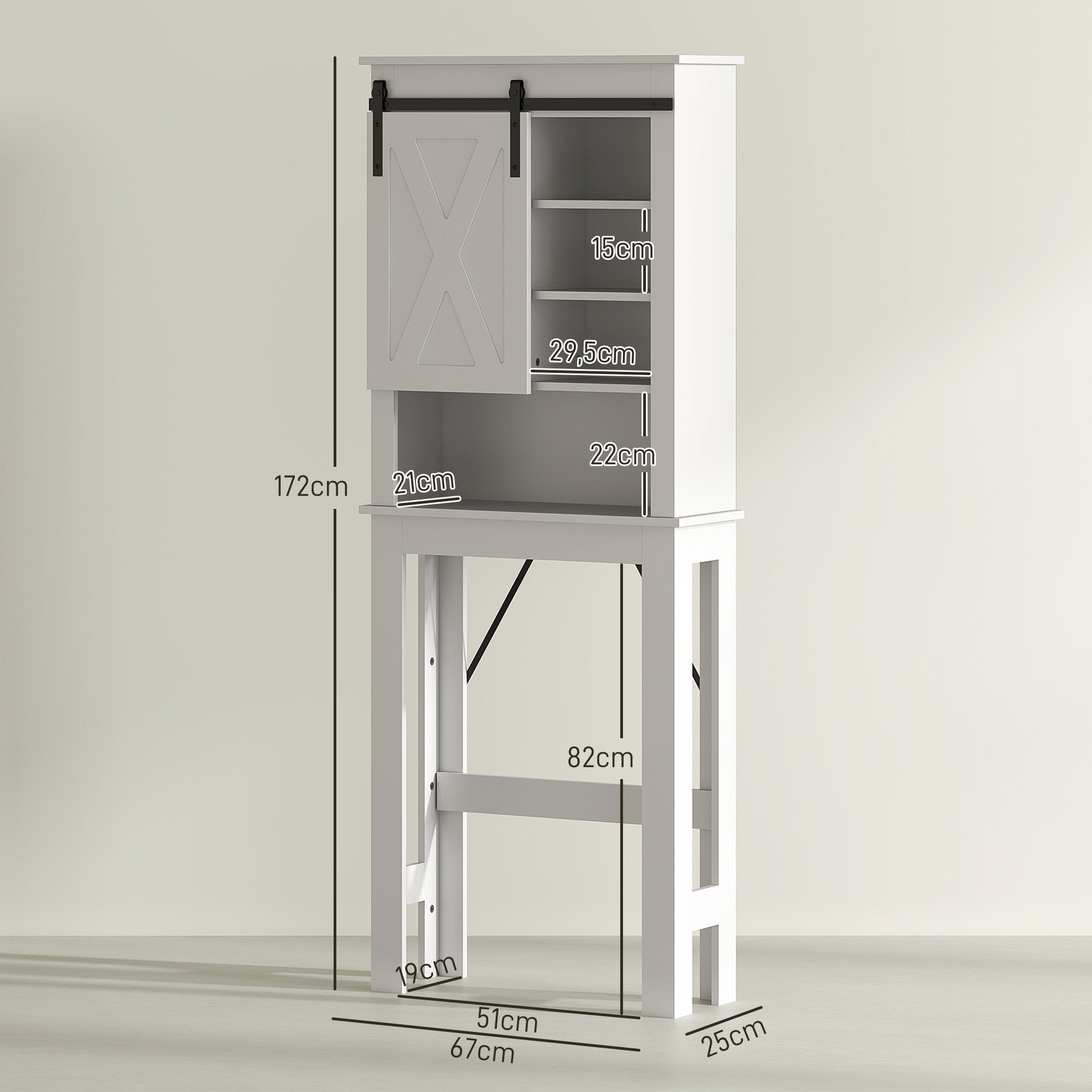 Móvel sobre Sanita com Porta de Correr Estilo Celeiro 67x25x172 cm - Branco