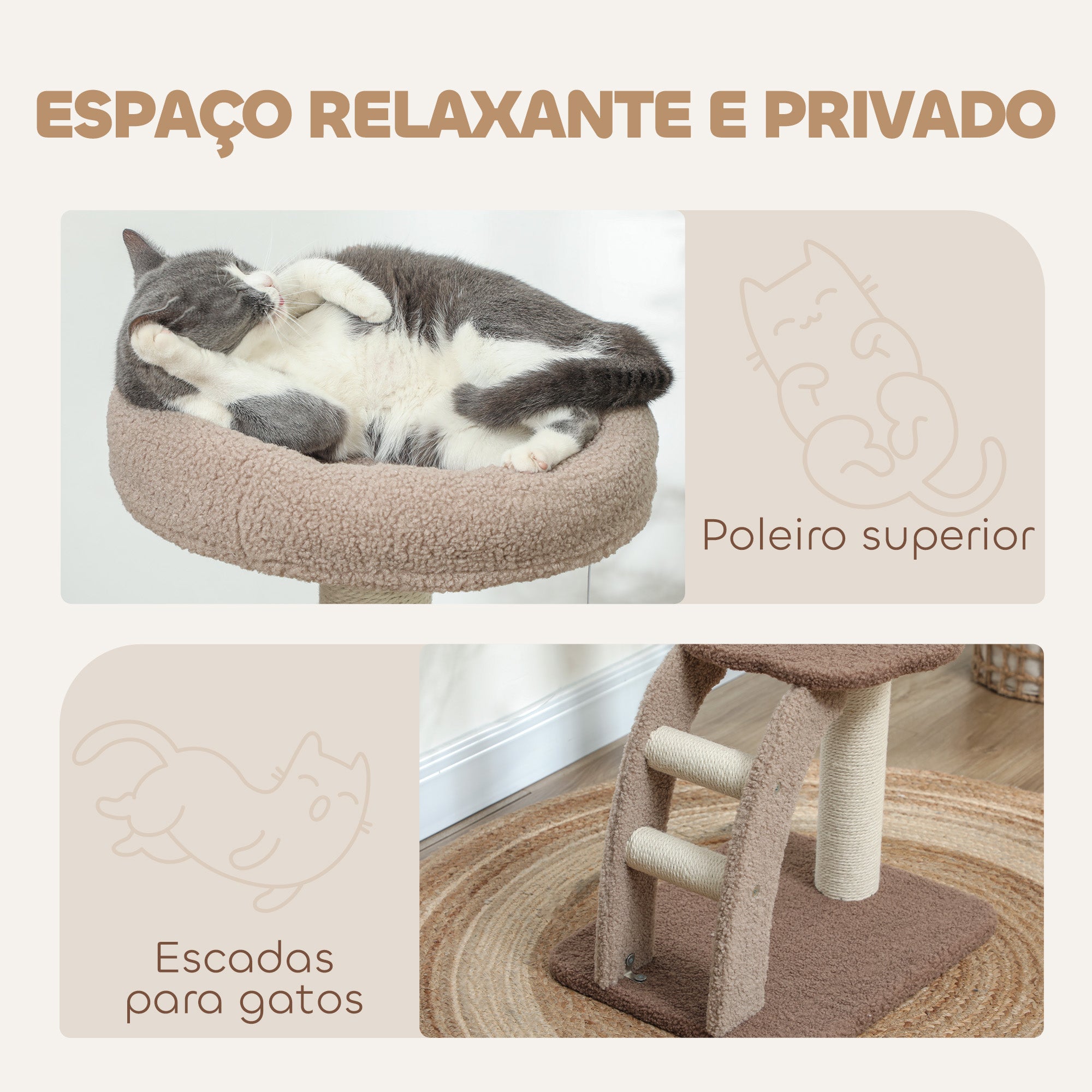 Arranhador para Gatos Altura 88 cm - Marrom Claro e Bege