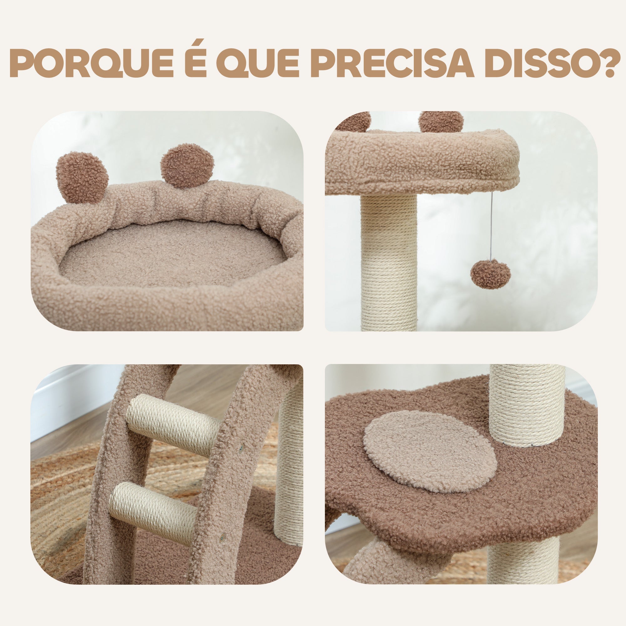 Arranhador para Gatos Altura 88 cm - Marrom Claro e Bege