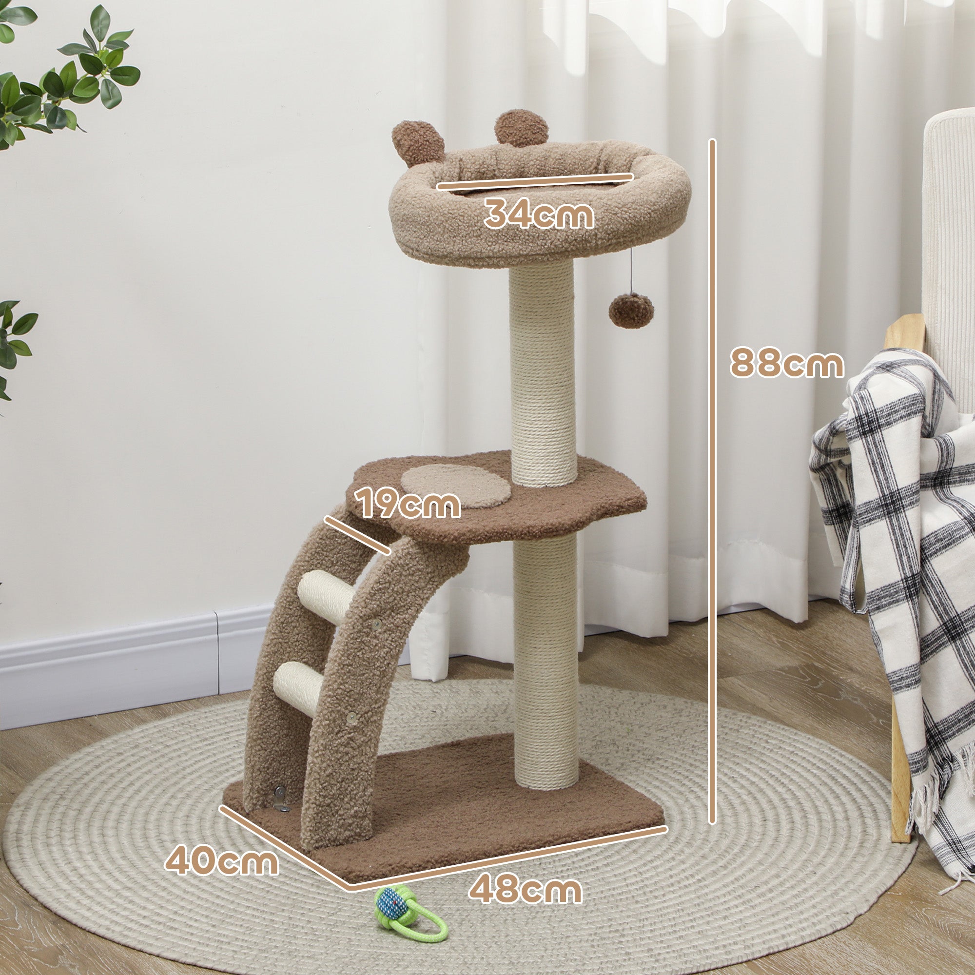 Arranhador para Gatos Altura 88 cm - Marrom Claro e Bege
