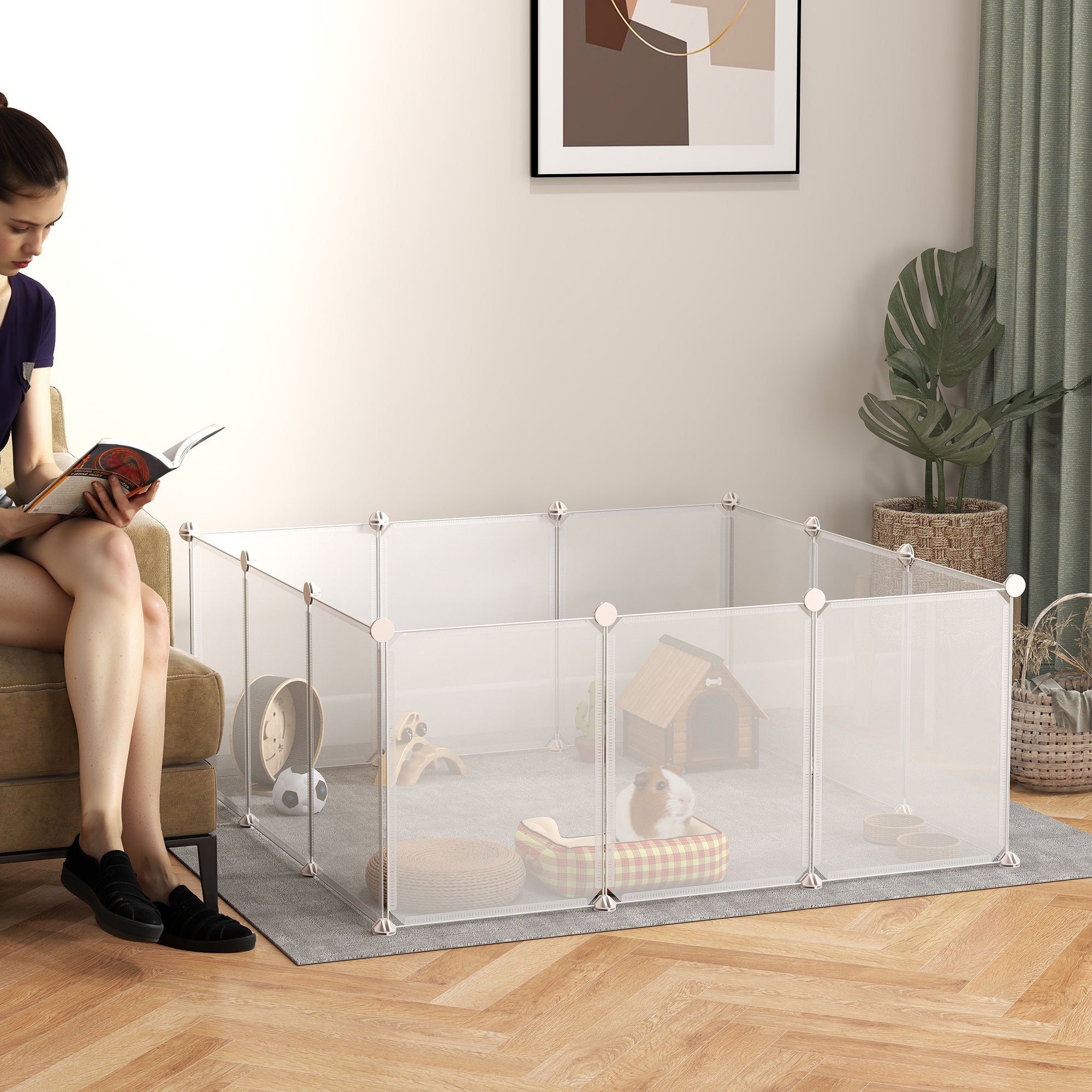 Recinto Modular de Metal para Pequenos Animais 105x105x45 cm - Branco