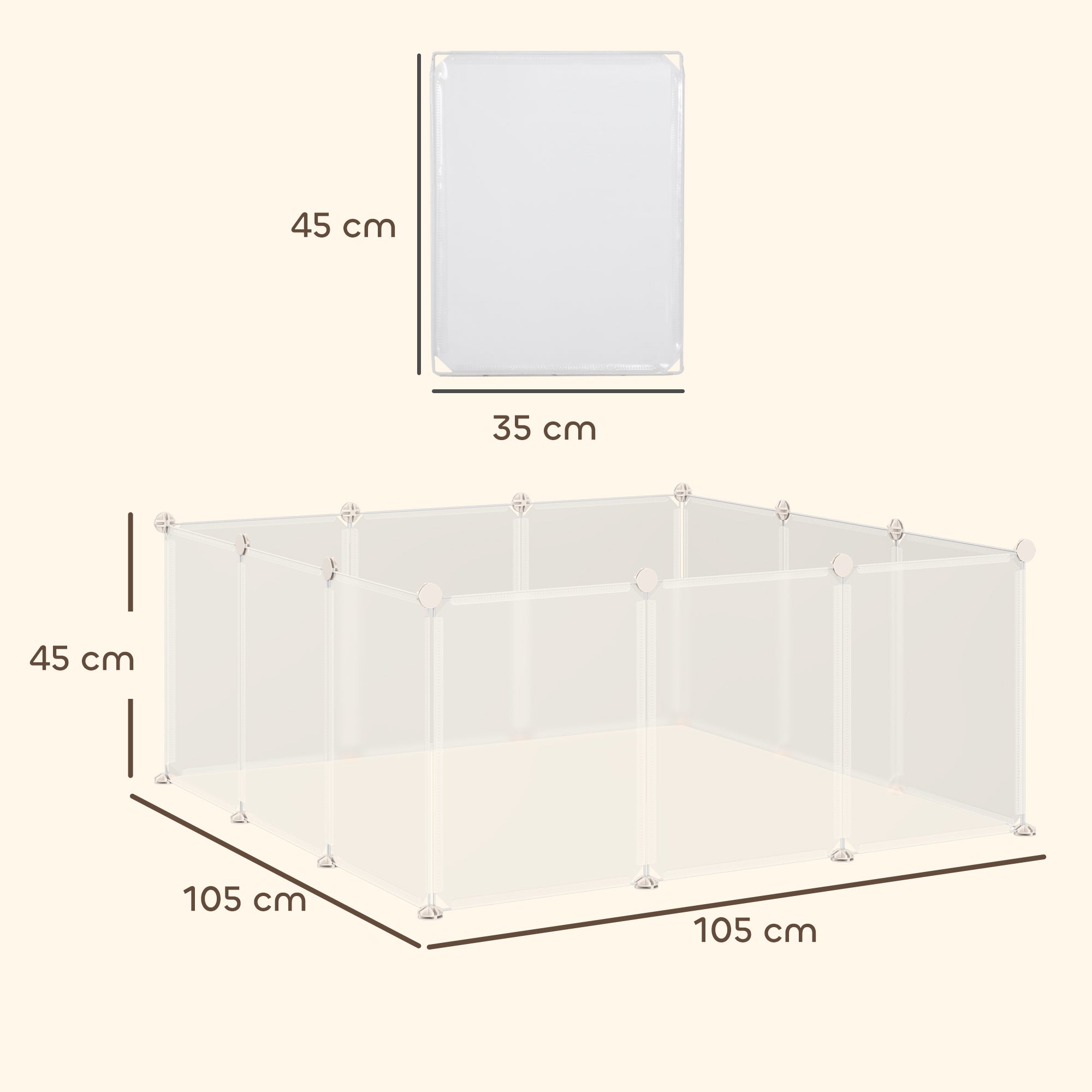 Recinto Modular de Metal para Pequenos Animais 105x105x45 cm - Branco